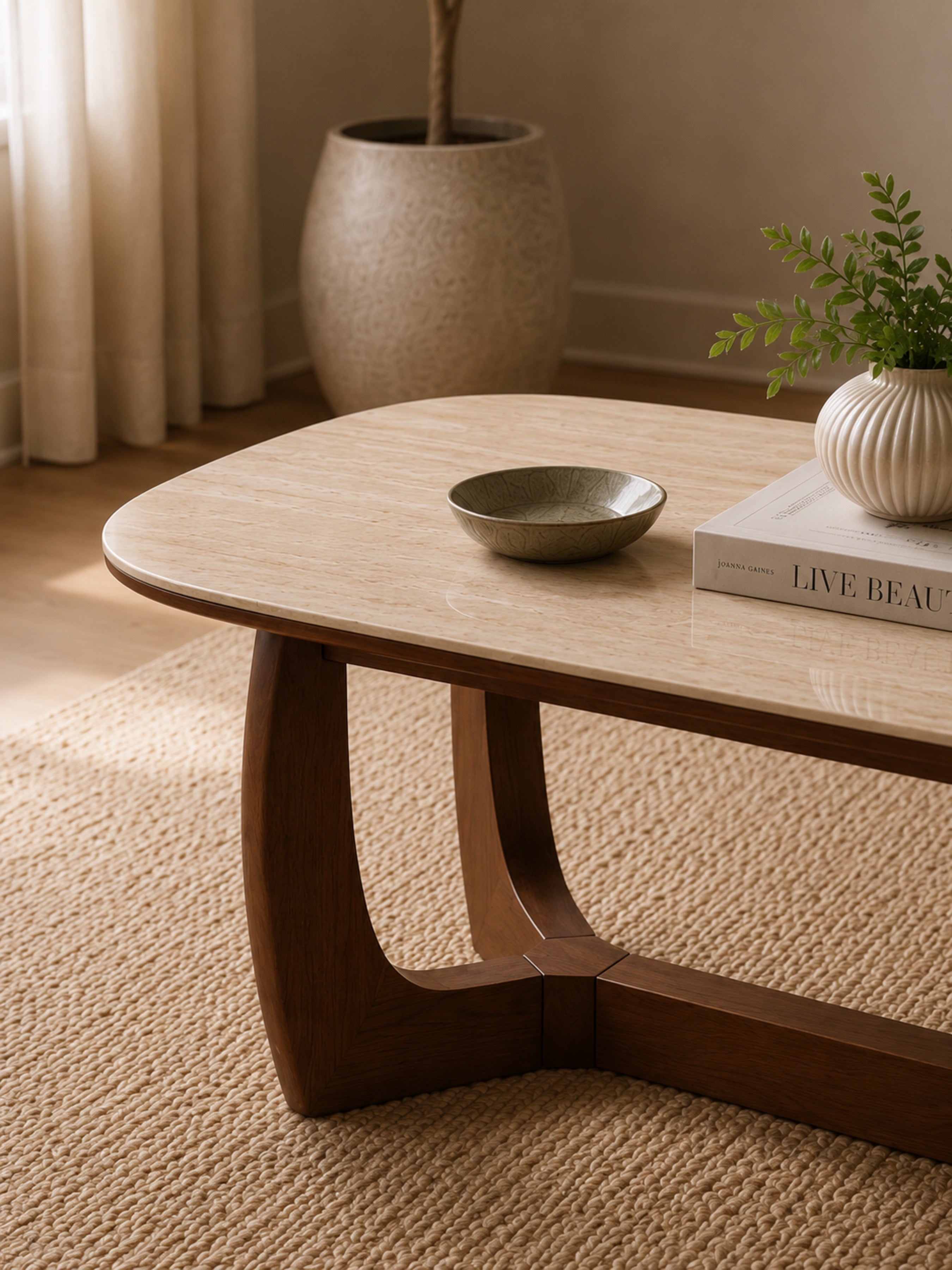 Portland Rectangular Coffee Table – Walnut Effect/Natural Stone