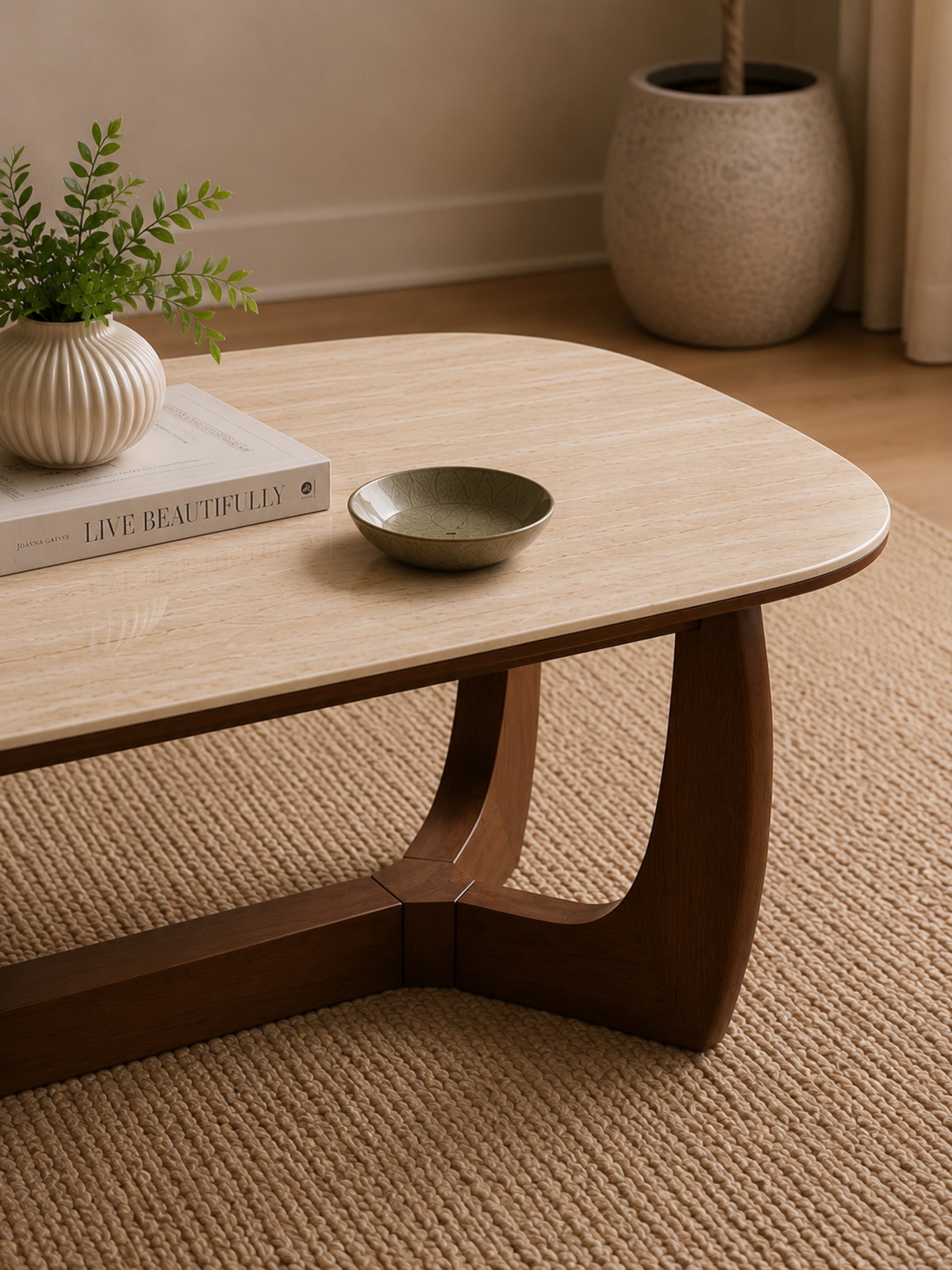 Portland Rectangular Coffee Table – Walnut Effect/Natural Stone