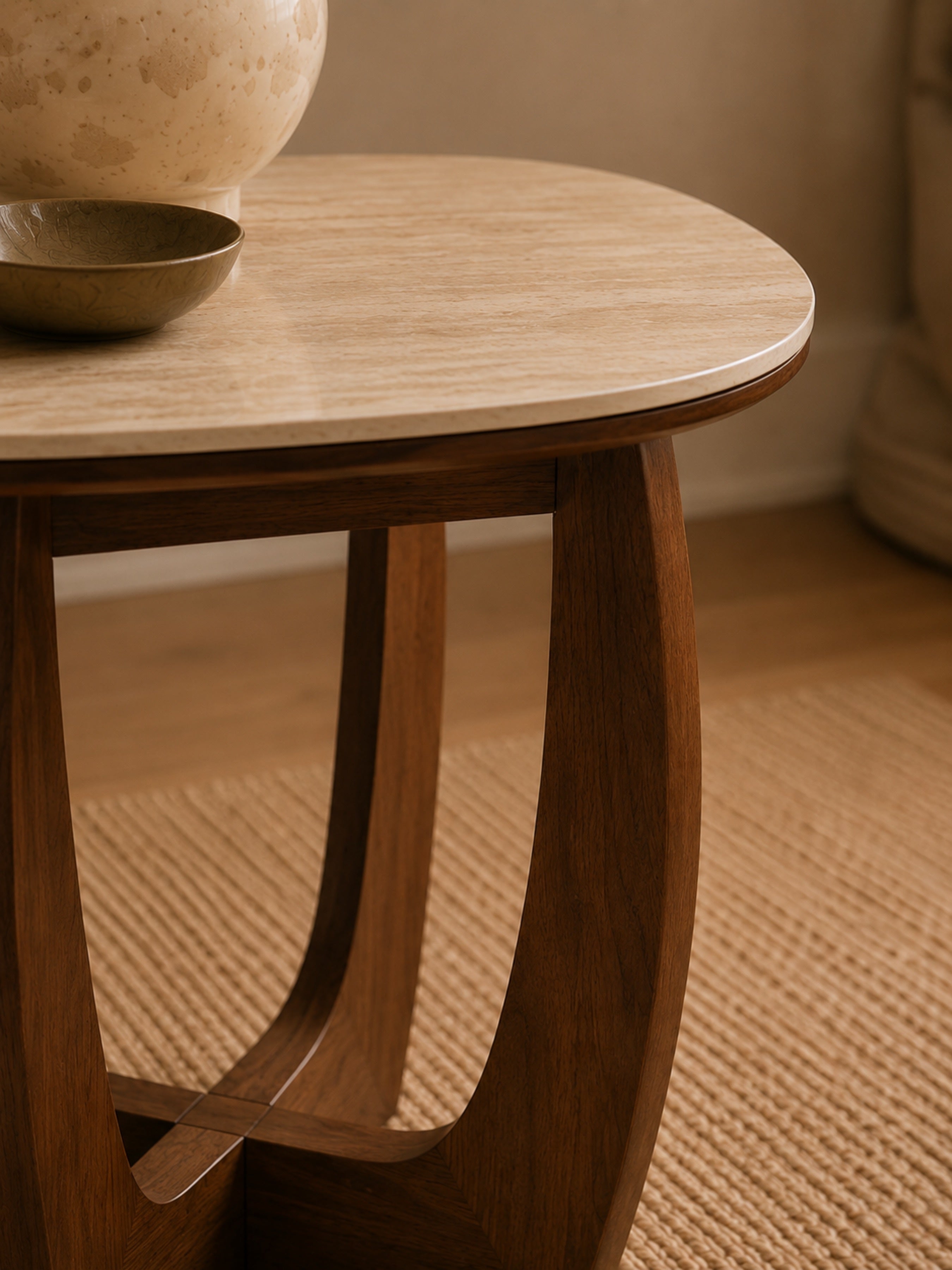 Portland Square Lamp Table – Walnut Effect/Natural Stone
