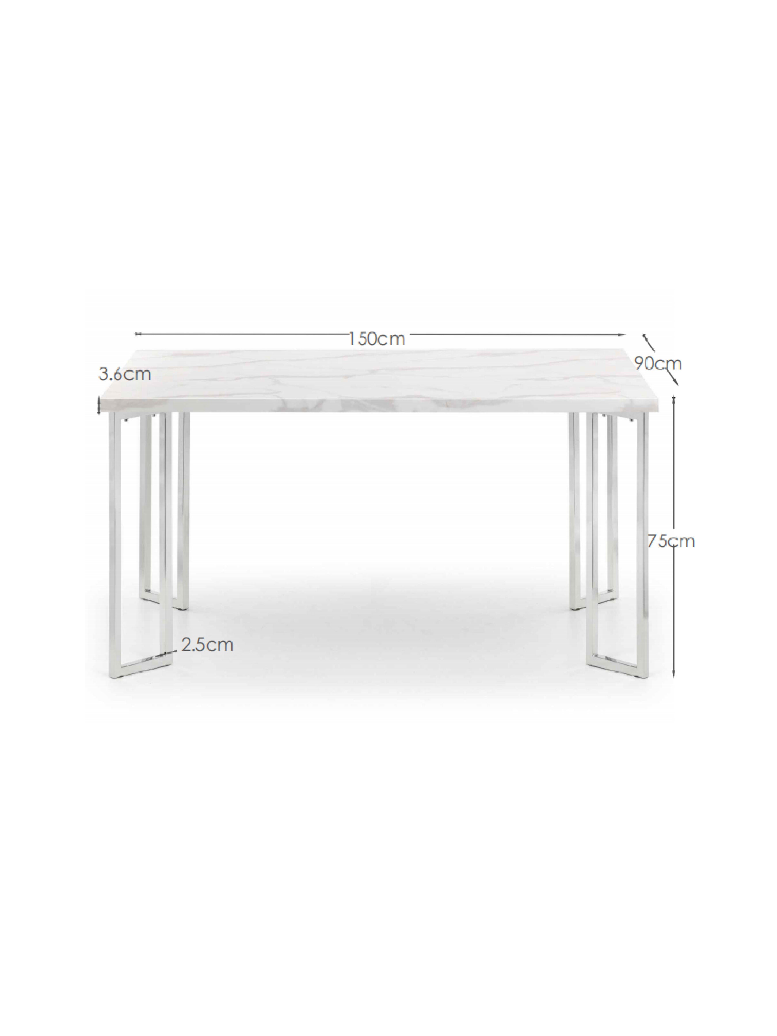 Positano Table and 4 Grey Calabria Chairs – White Marble Effect