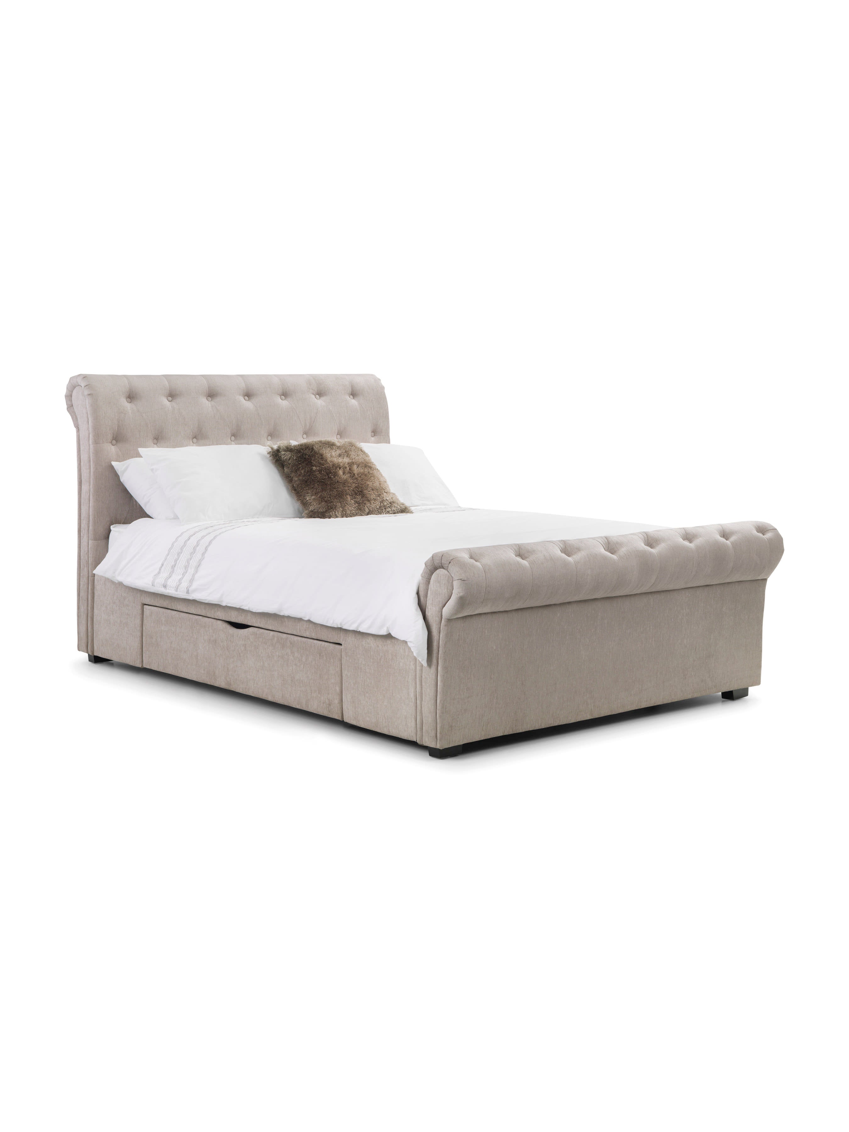 Ravello Beige Chenille Storage Bed with 2 Drawers – Mink Chenille