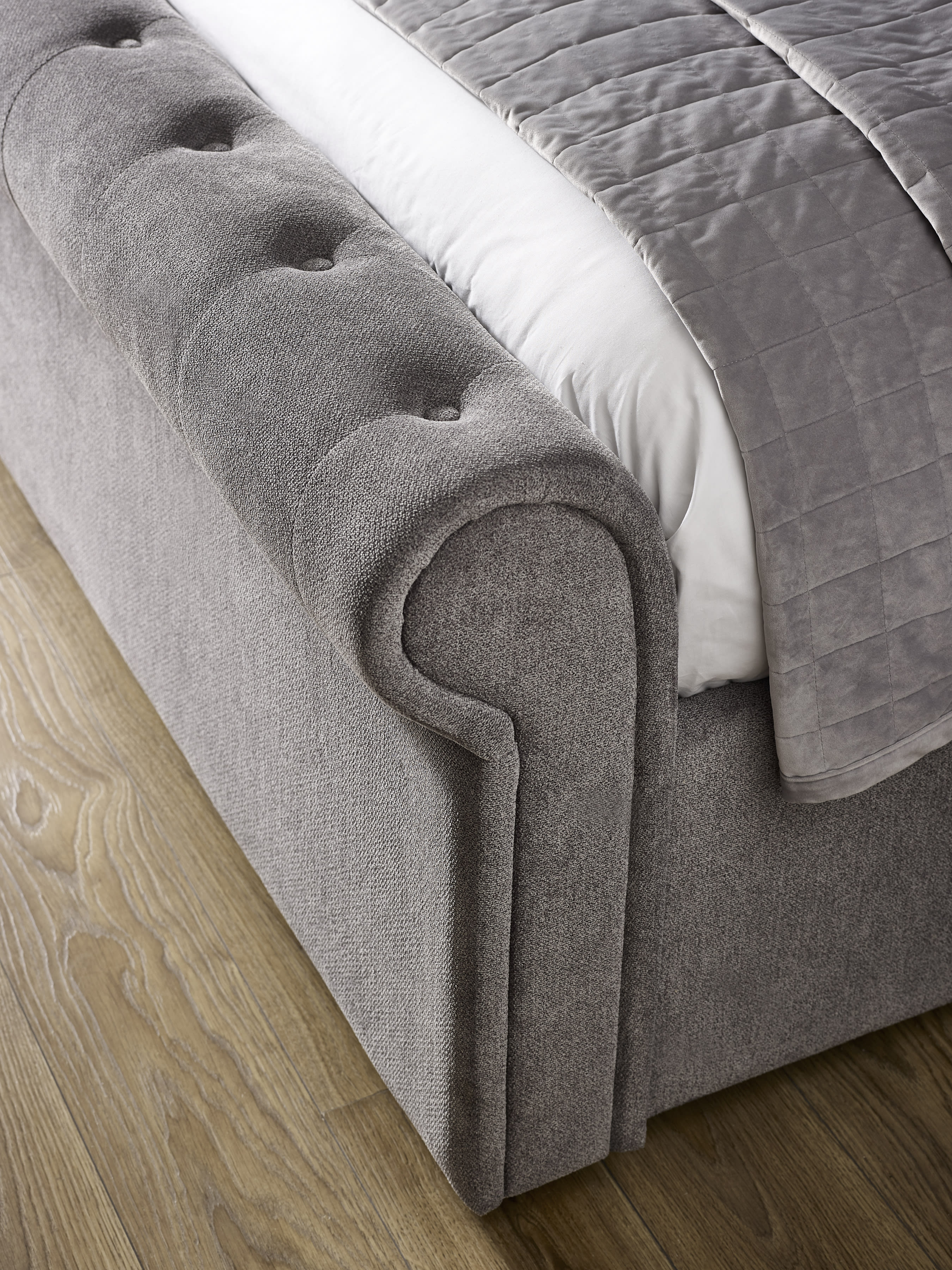 Ravello Grey Chenille Upholstered Bed with 2 Drawers