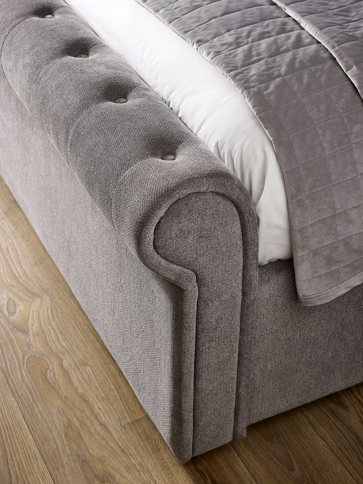 Ravello Grey Chenille Upholstered Bed with 2 Drawers
