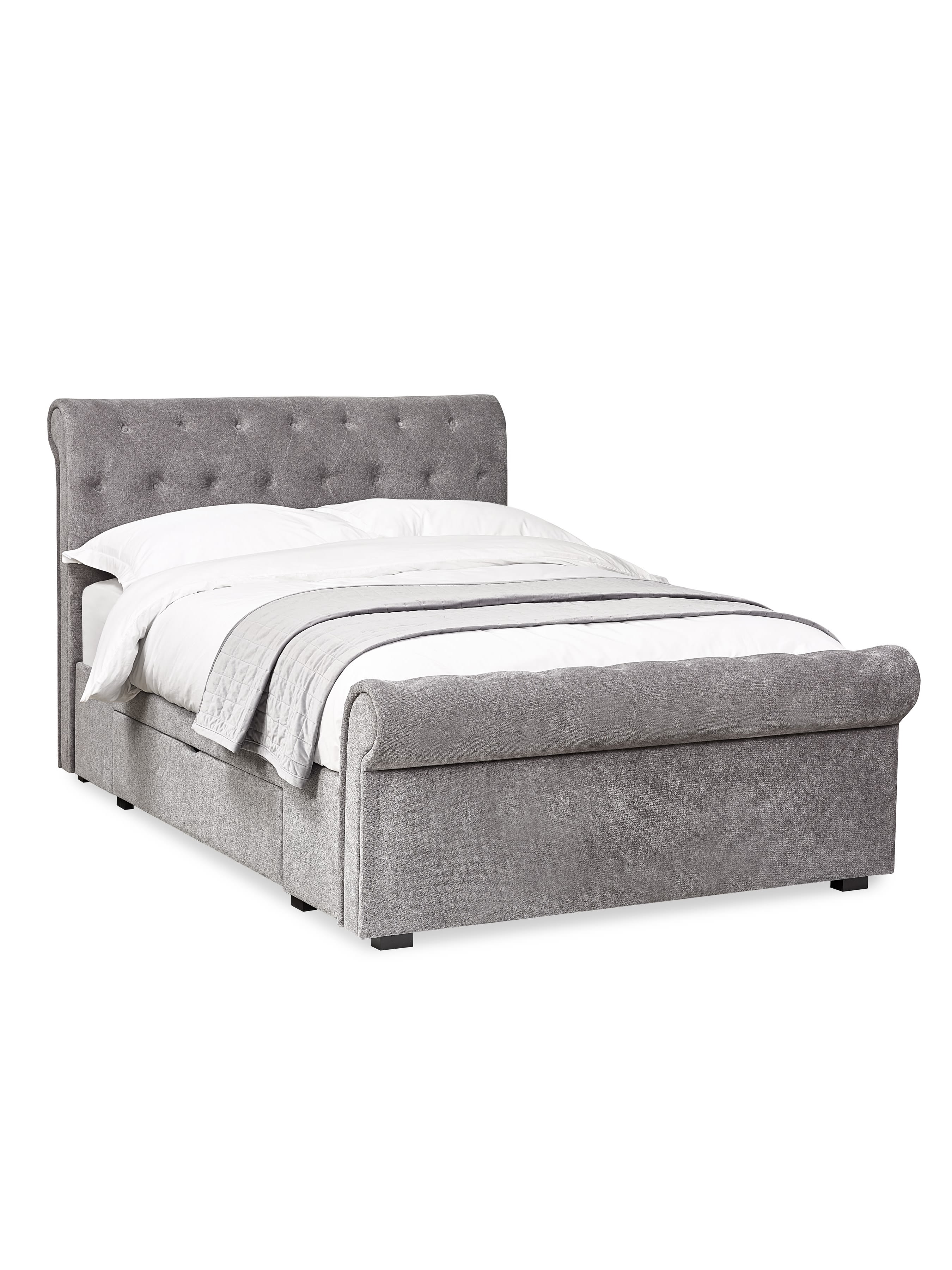 Ravello Grey Chenille Upholstered Bed with 2 Drawers