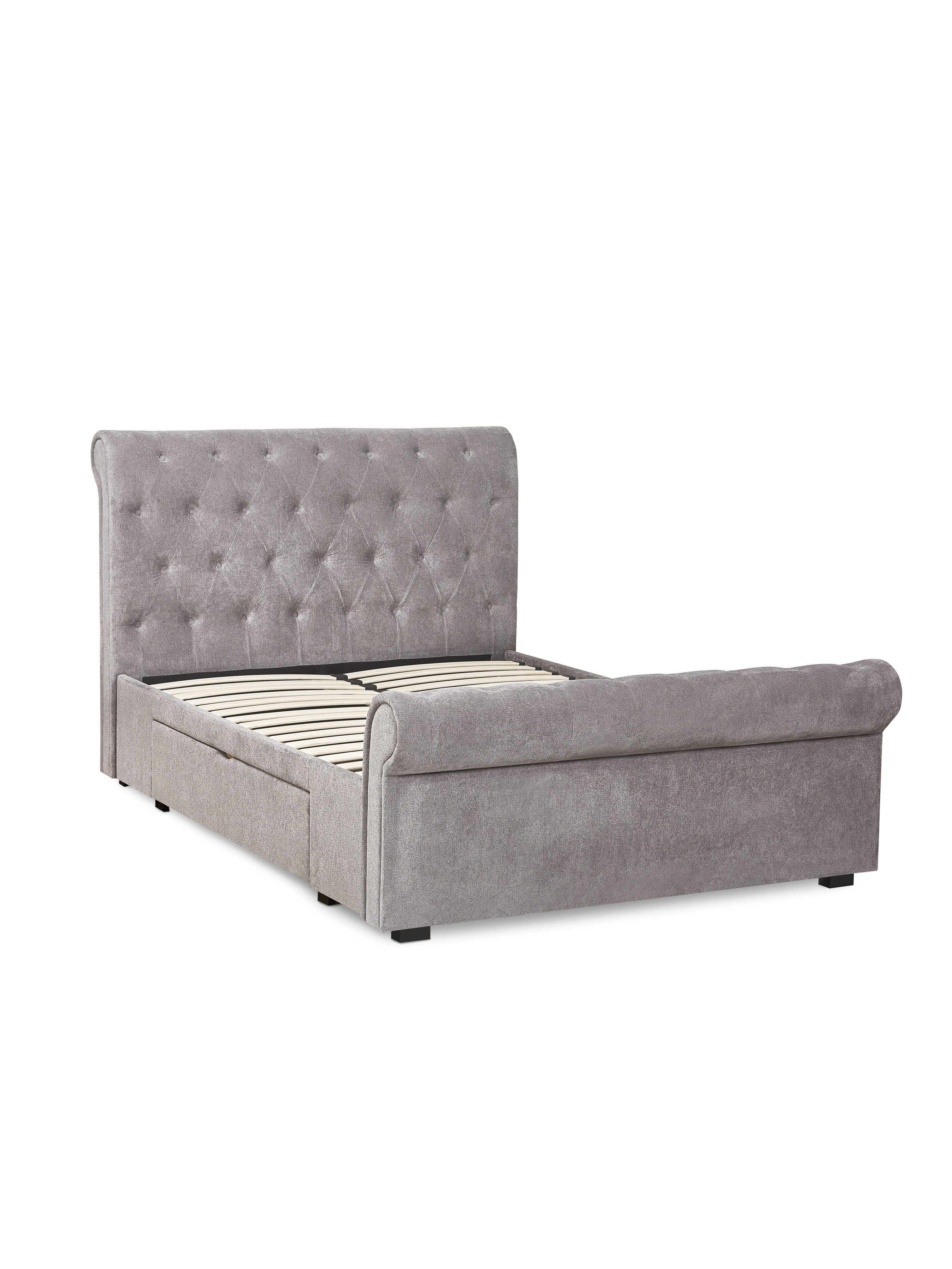 Ravello Grey Chenille Upholstered Bed with 2 Drawers