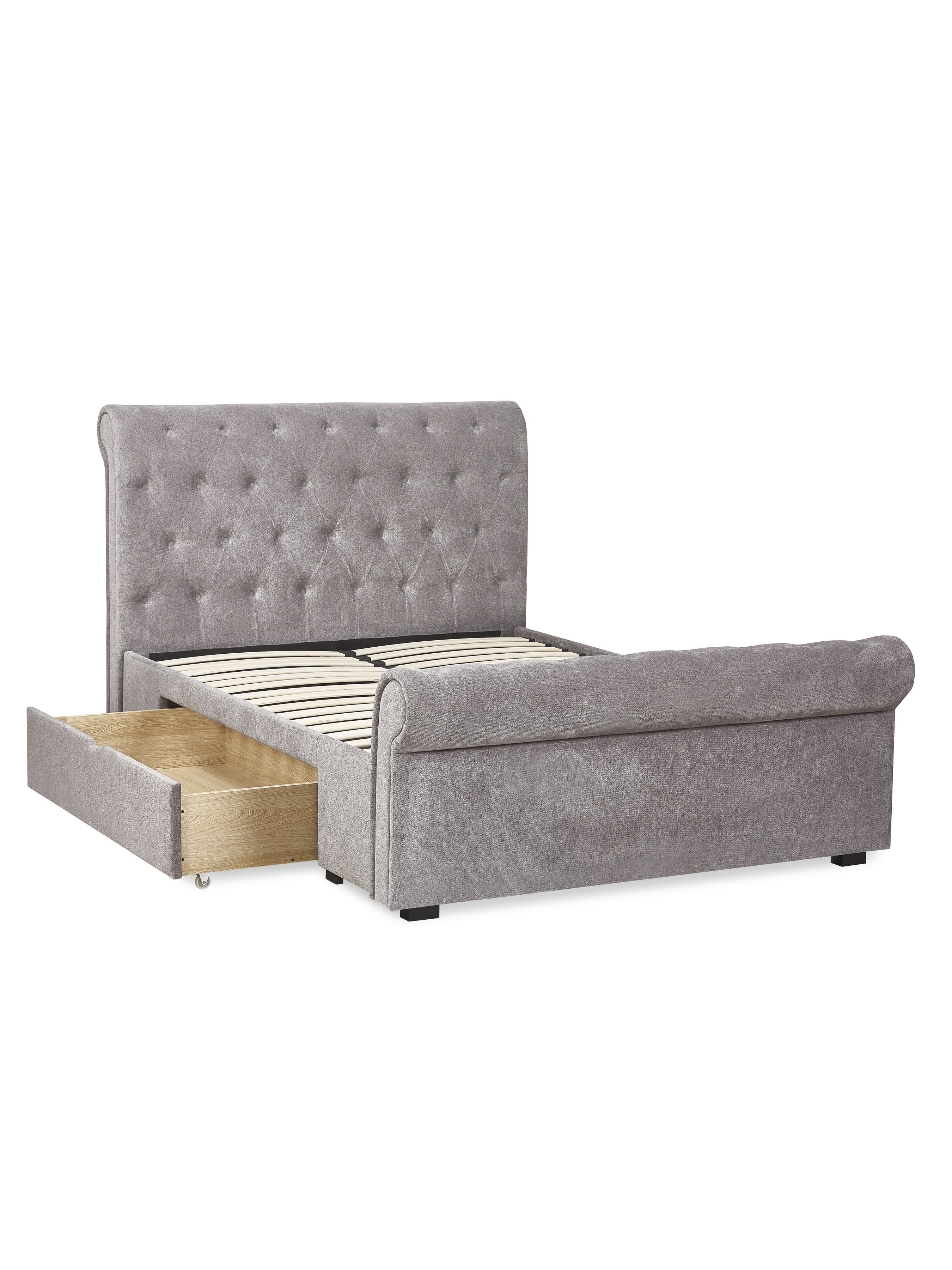 Ravello Grey Chenille Upholstered Bed with 2 Drawers