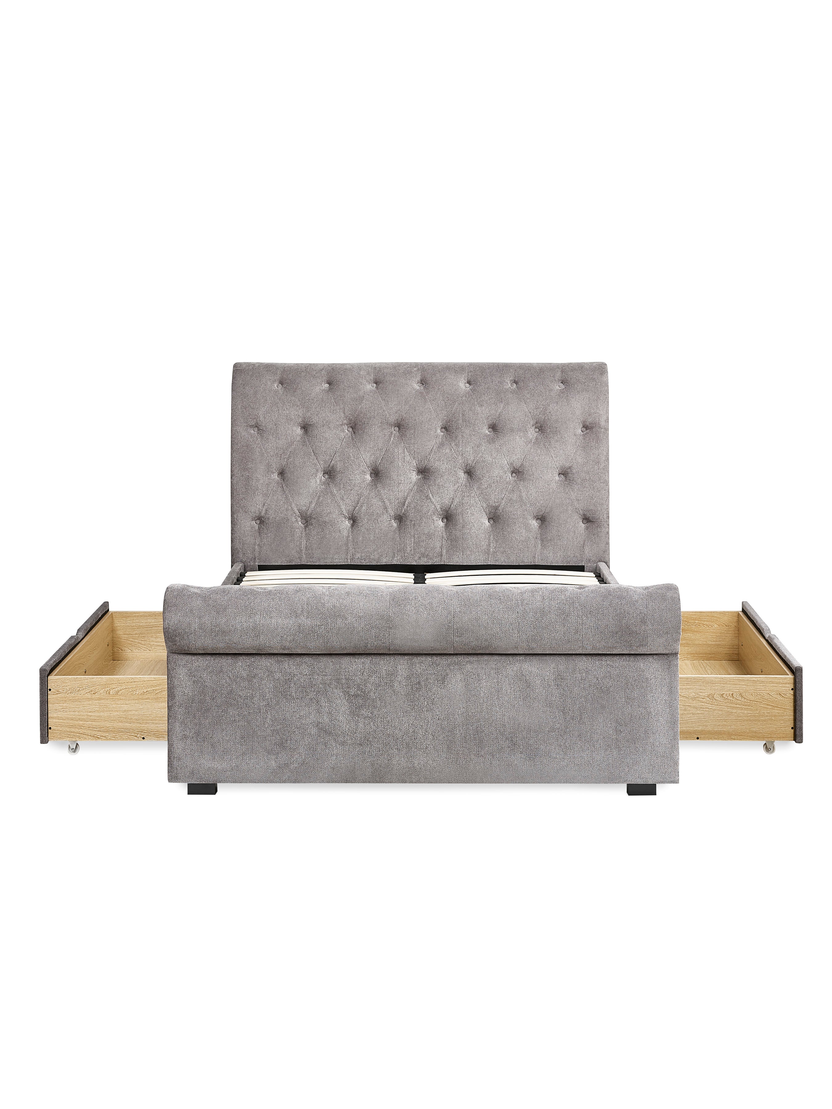 Ravello Grey Chenille Upholstered Bed with 2 Drawers