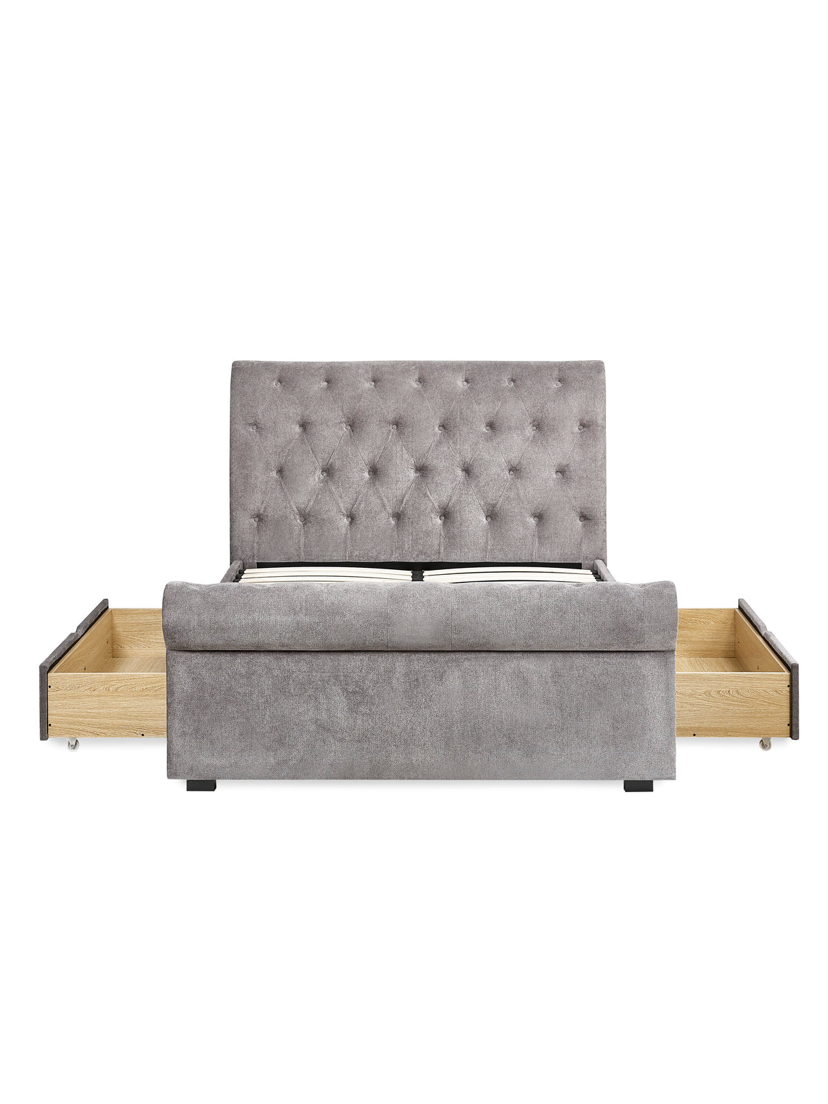 Ravello Grey Chenille Upholstered Bed with 2 Drawers