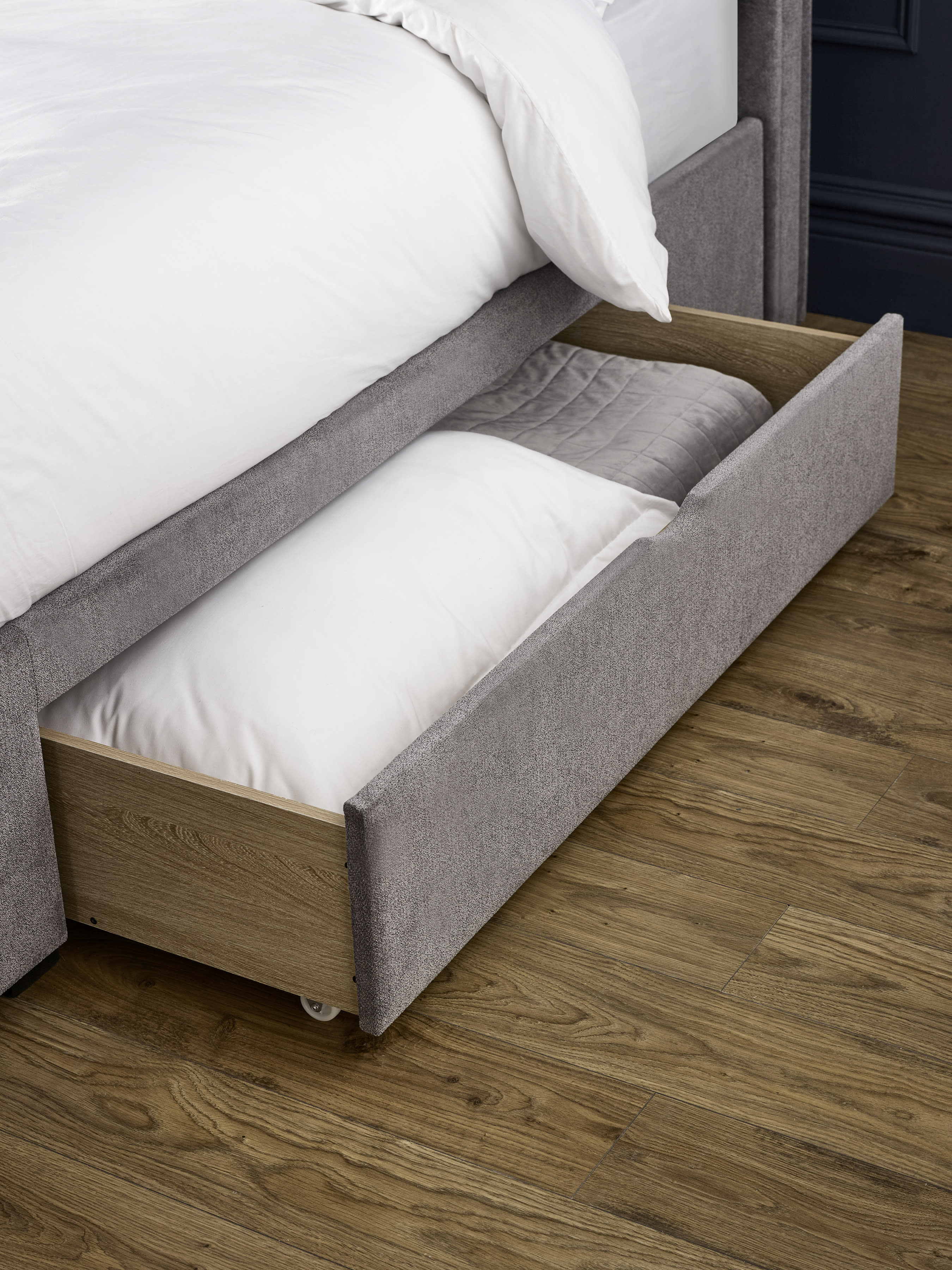 Ravello Grey Chenille Upholstered Bed with 2 Drawers