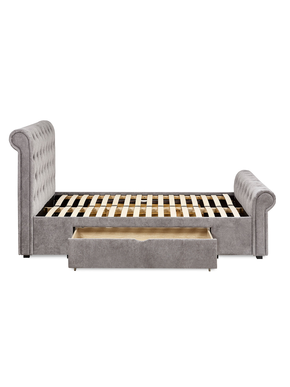 Ravello Grey Chenille Upholstered Bed with 2 Drawers