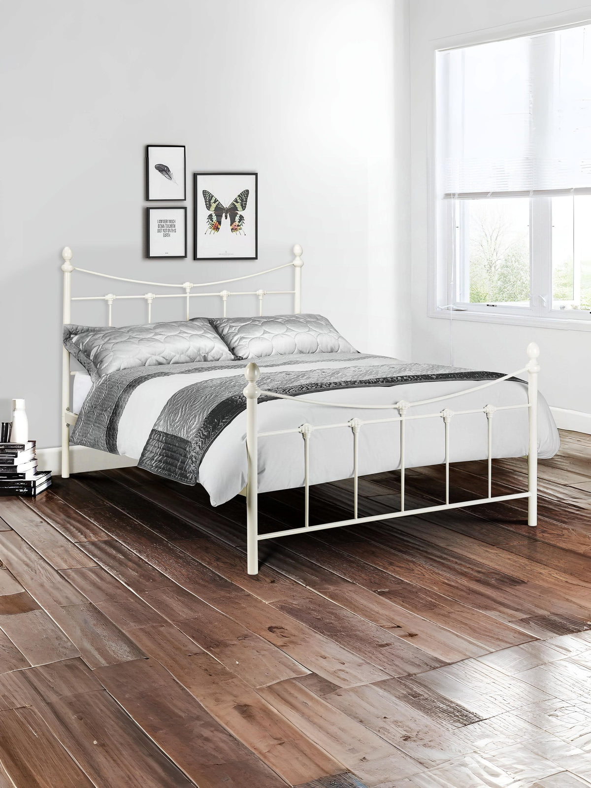 Rebecca Metal Bed - Stone White Satin