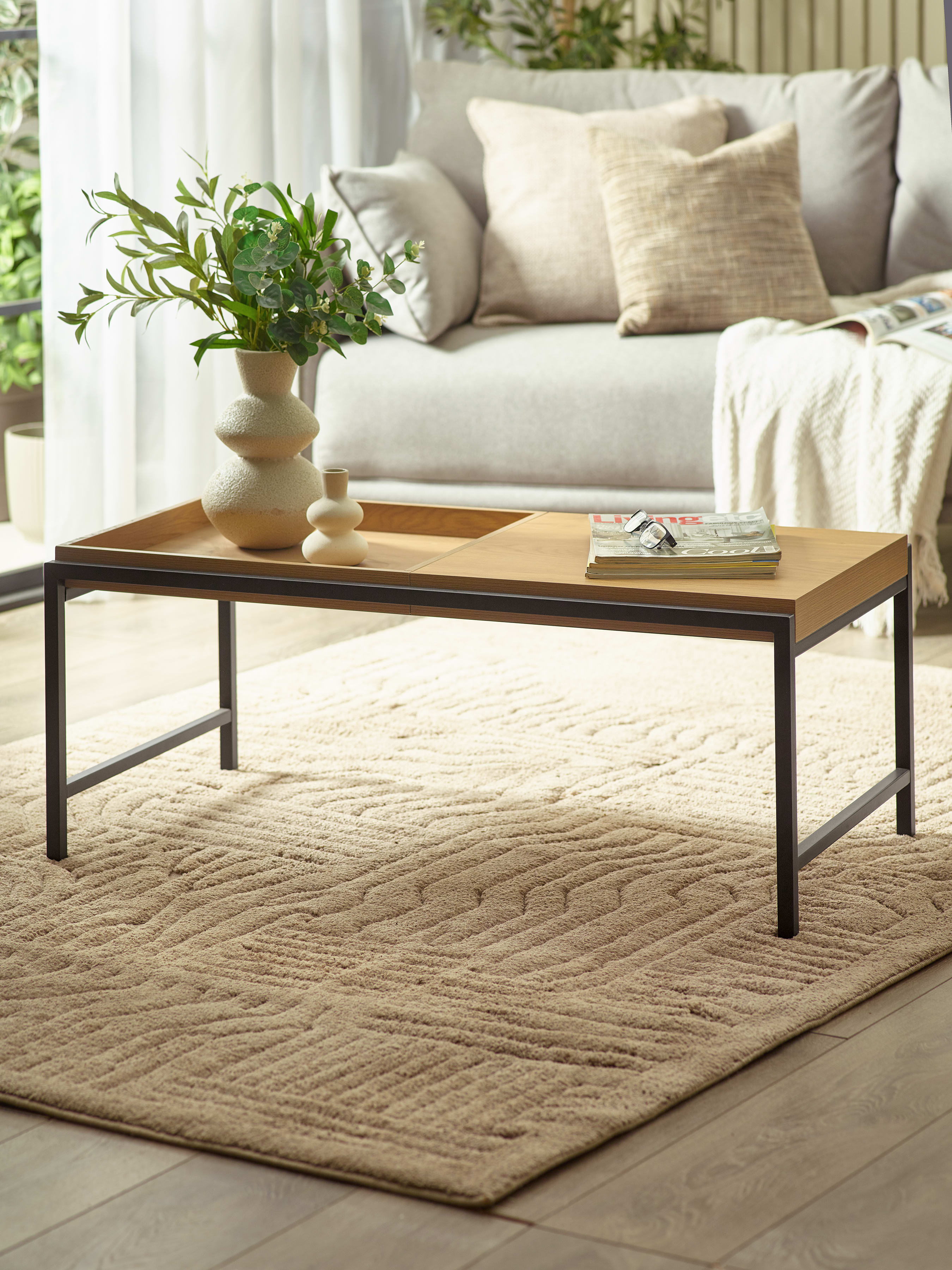 Reuben 110cm Tray Coffee Table – Oak Effect