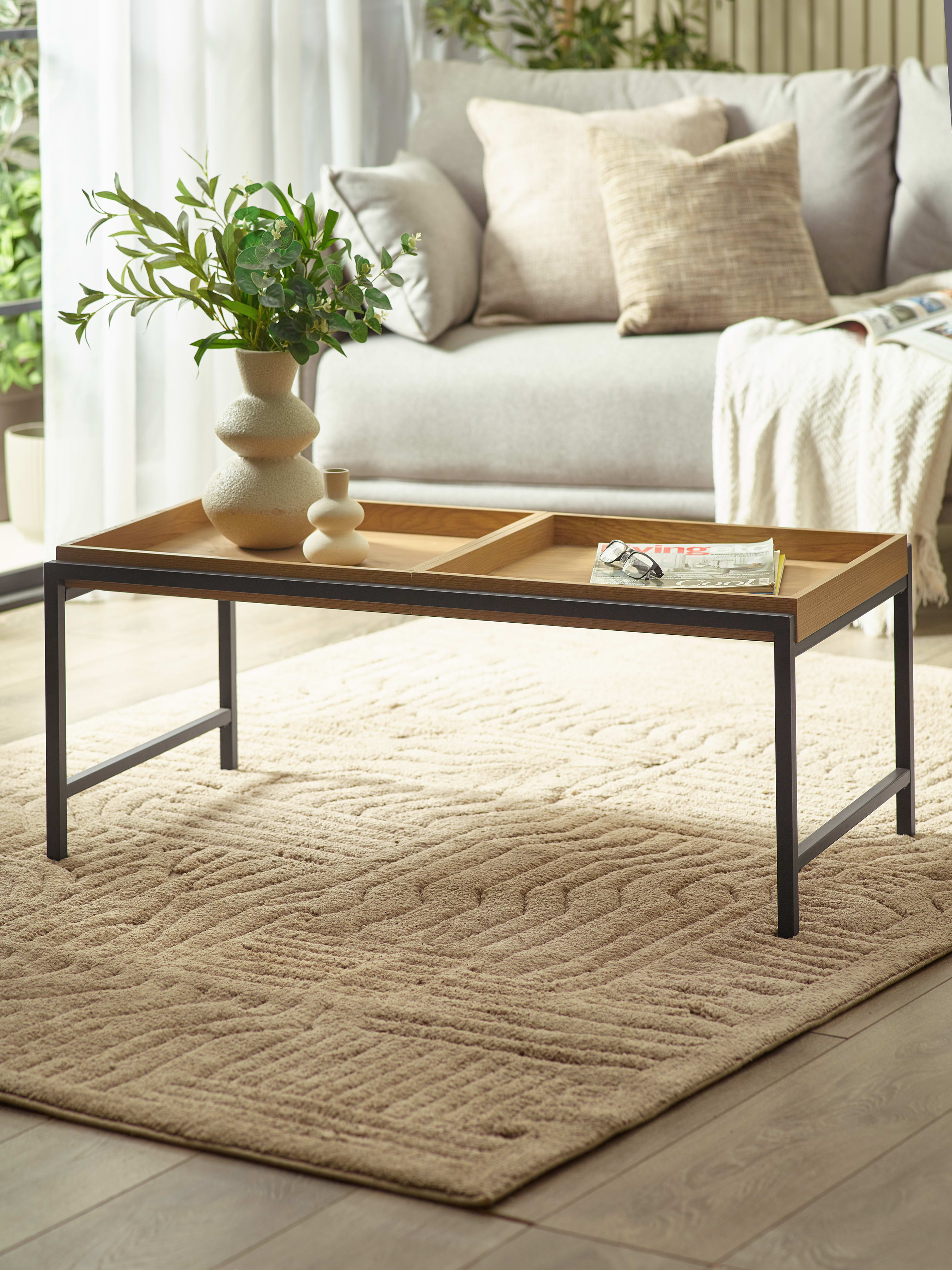 Reuben 110cm Tray Coffee Table – Oak Effect