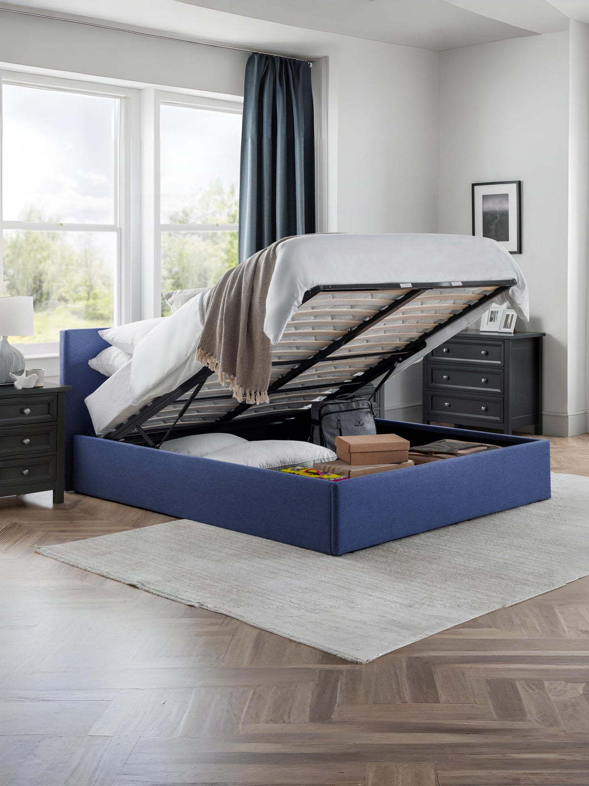 Rialto Lift-Up Storage Bed - Blue Linen