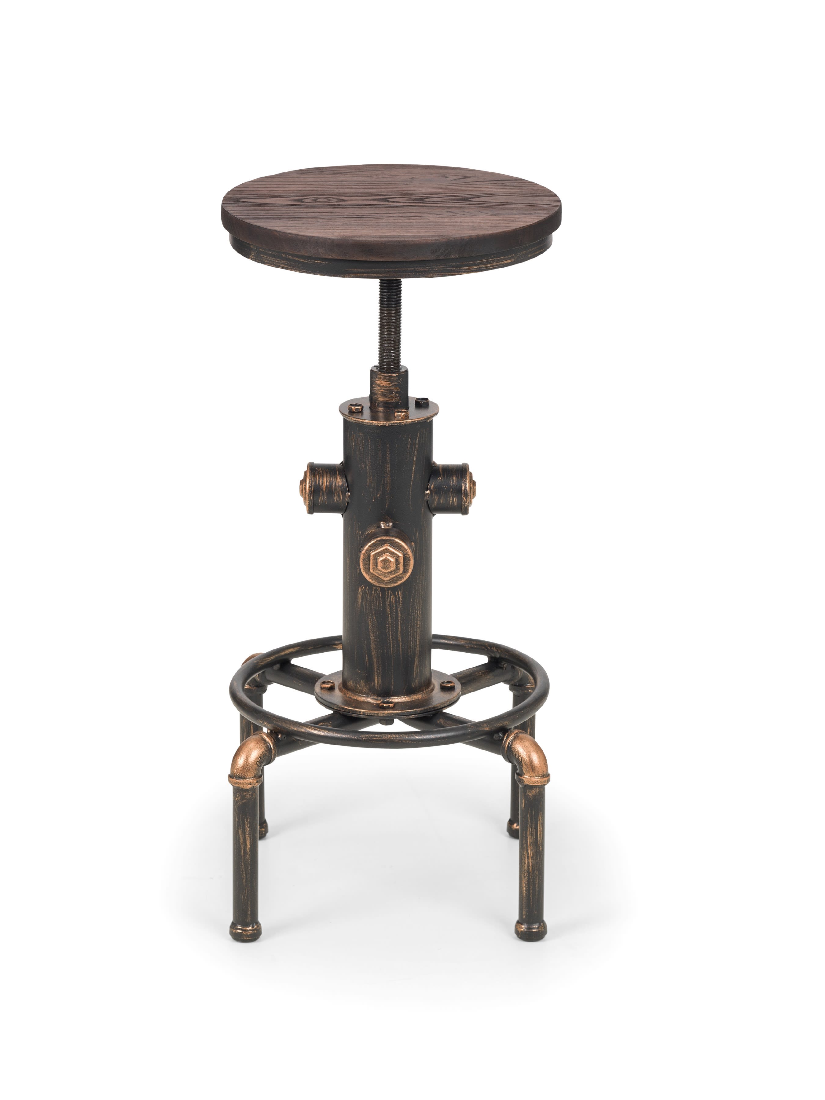 Set Of 2 Rockport Pipework Barstools – Brushed Copper and Rustic Elm