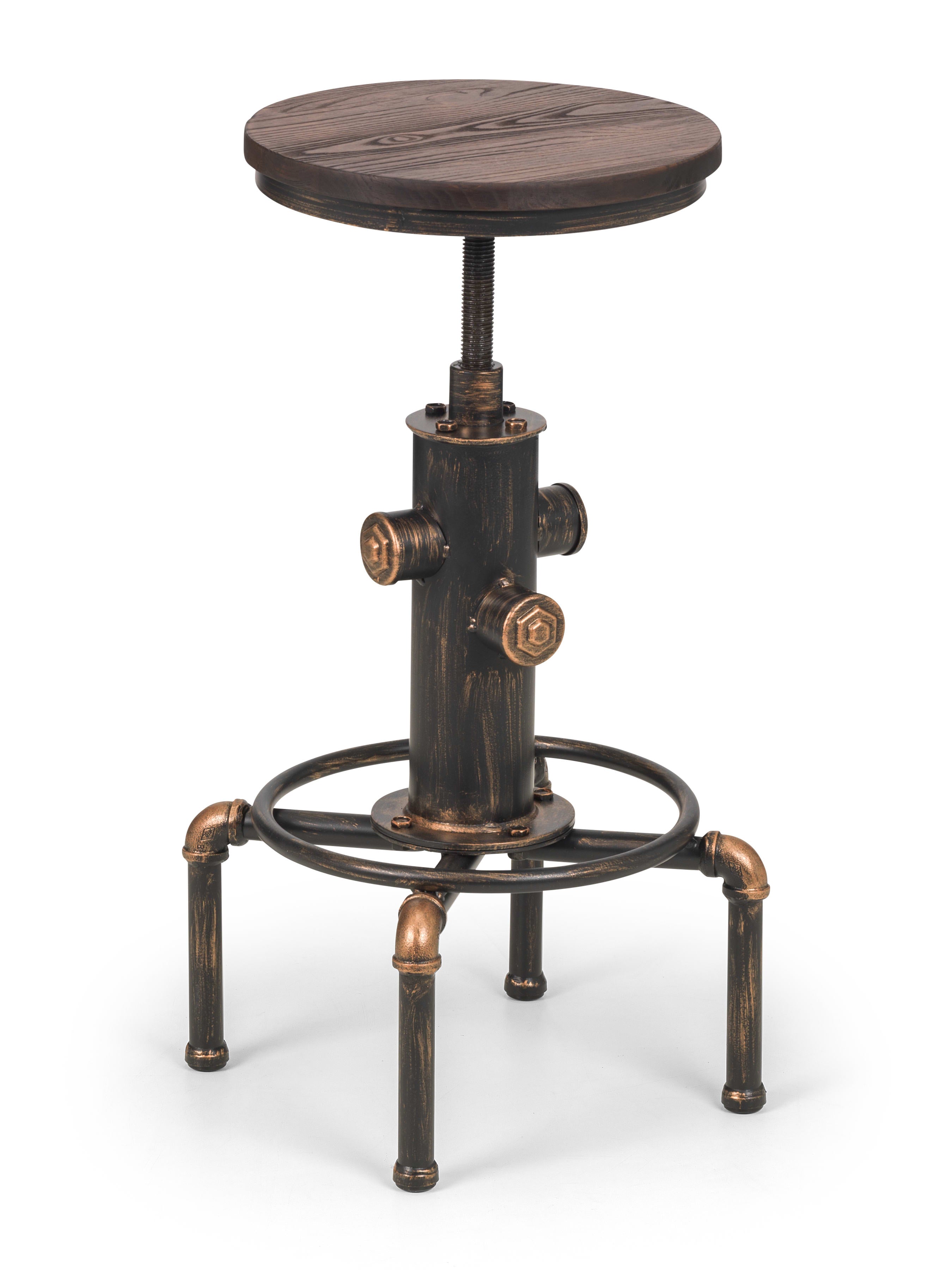 Set Of 2 Rockport Pipework Barstools – Brushed Copper and Rustic Elm