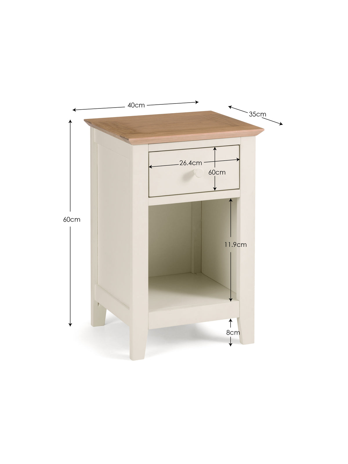 Salerno Shaker Ivory/Oak 1 Drawer Bedside