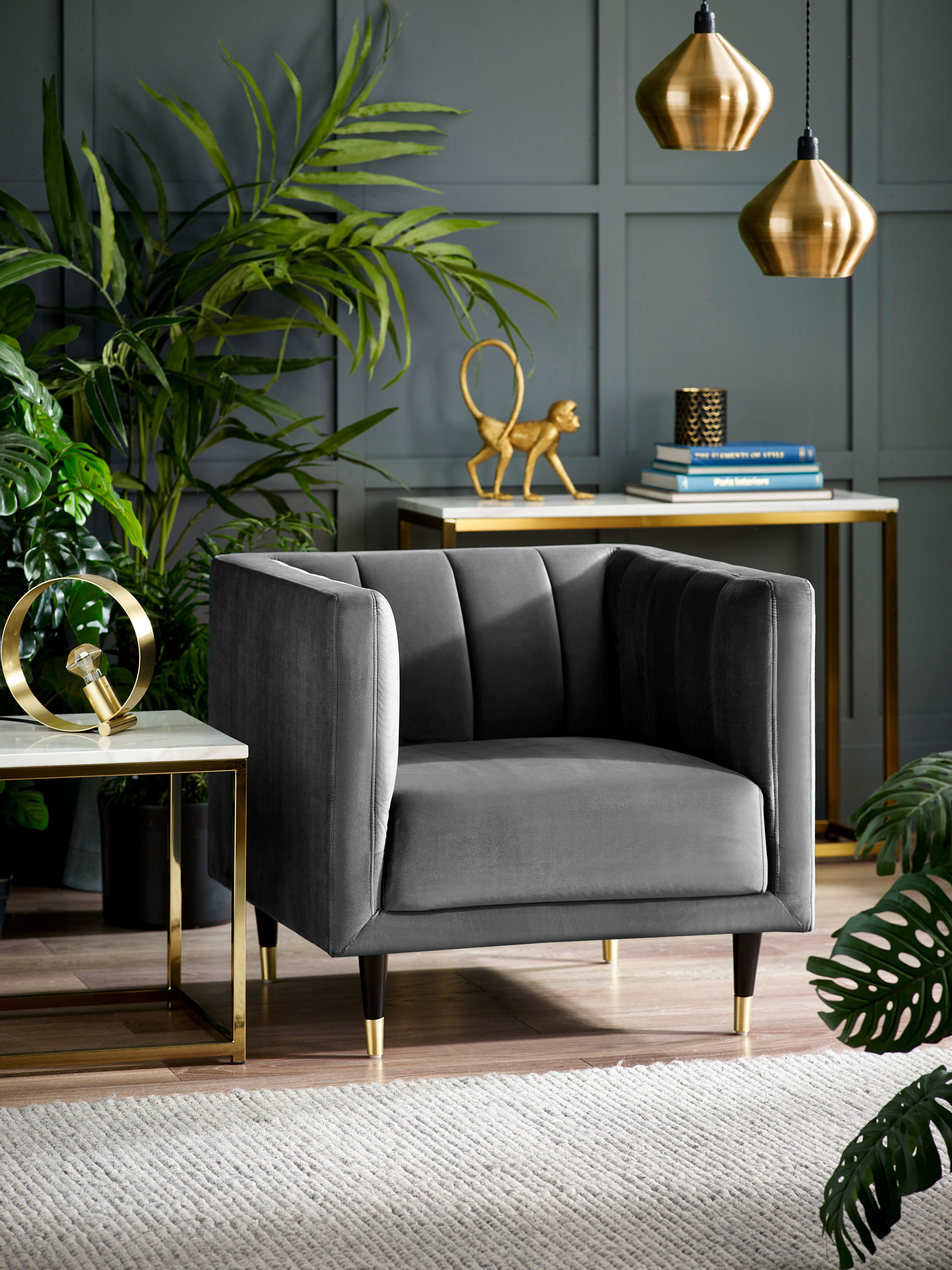 Salma Scalloped Back Chair – Grey – Grey Velvet