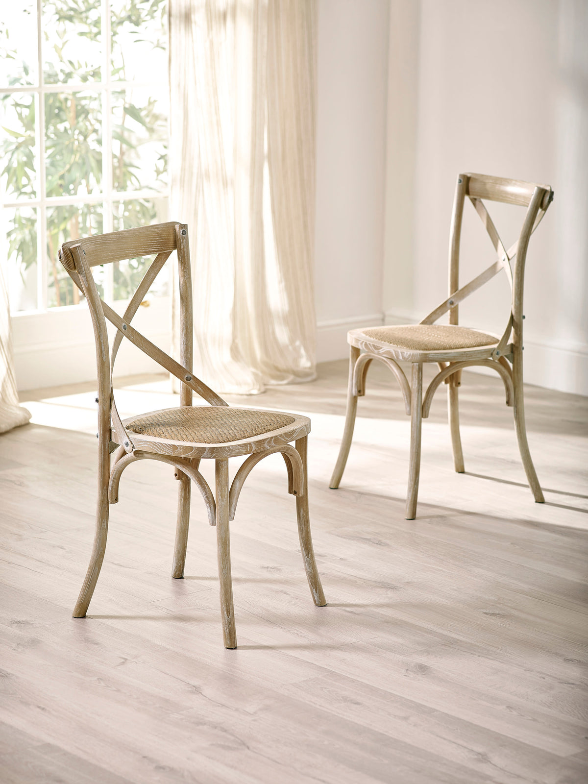 Set of 2 Satie Limed Oak Rattan Bistro Chairs