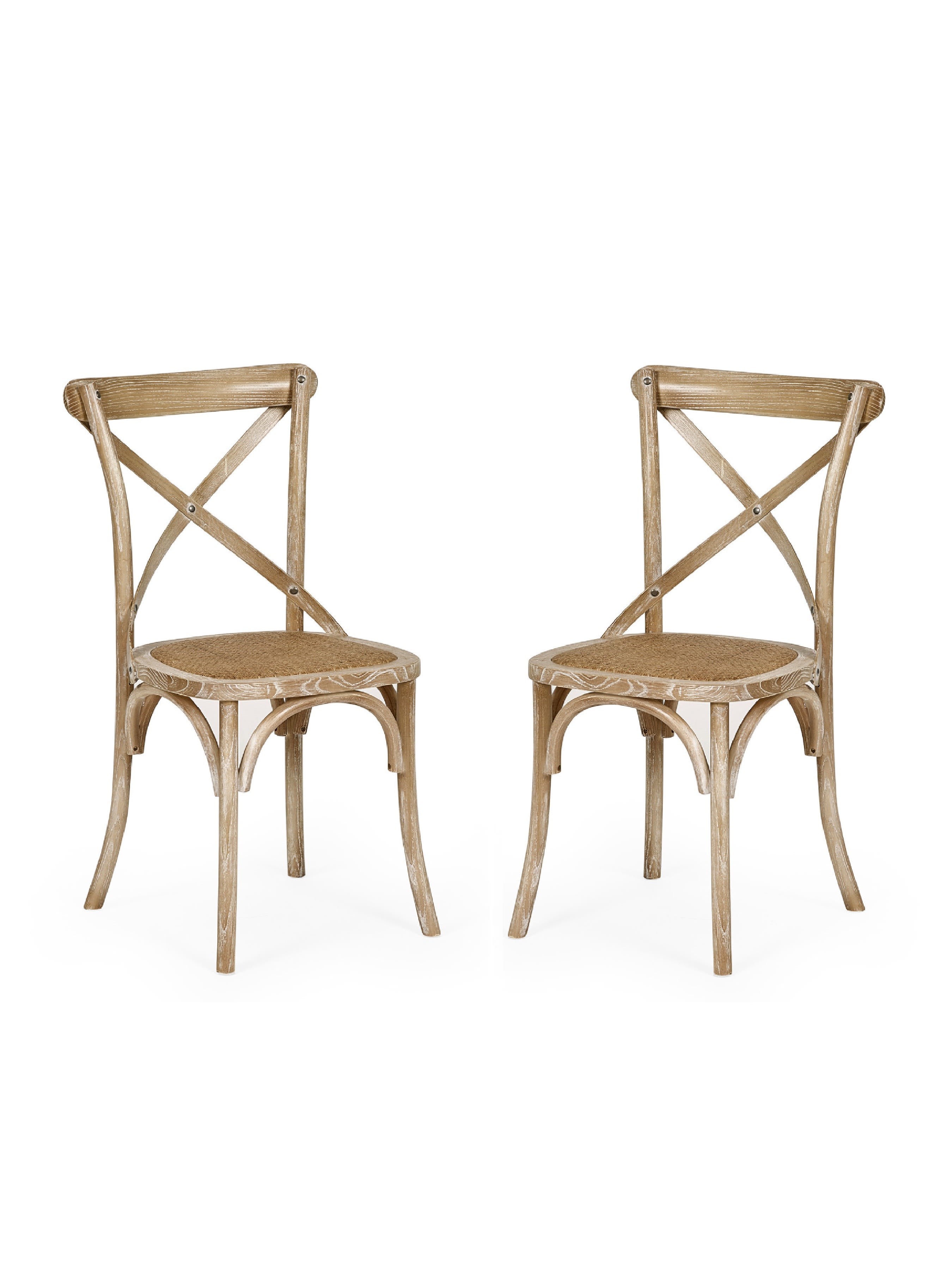 Set of 2 Satie Limed Oak Rattan Bistro Chairs