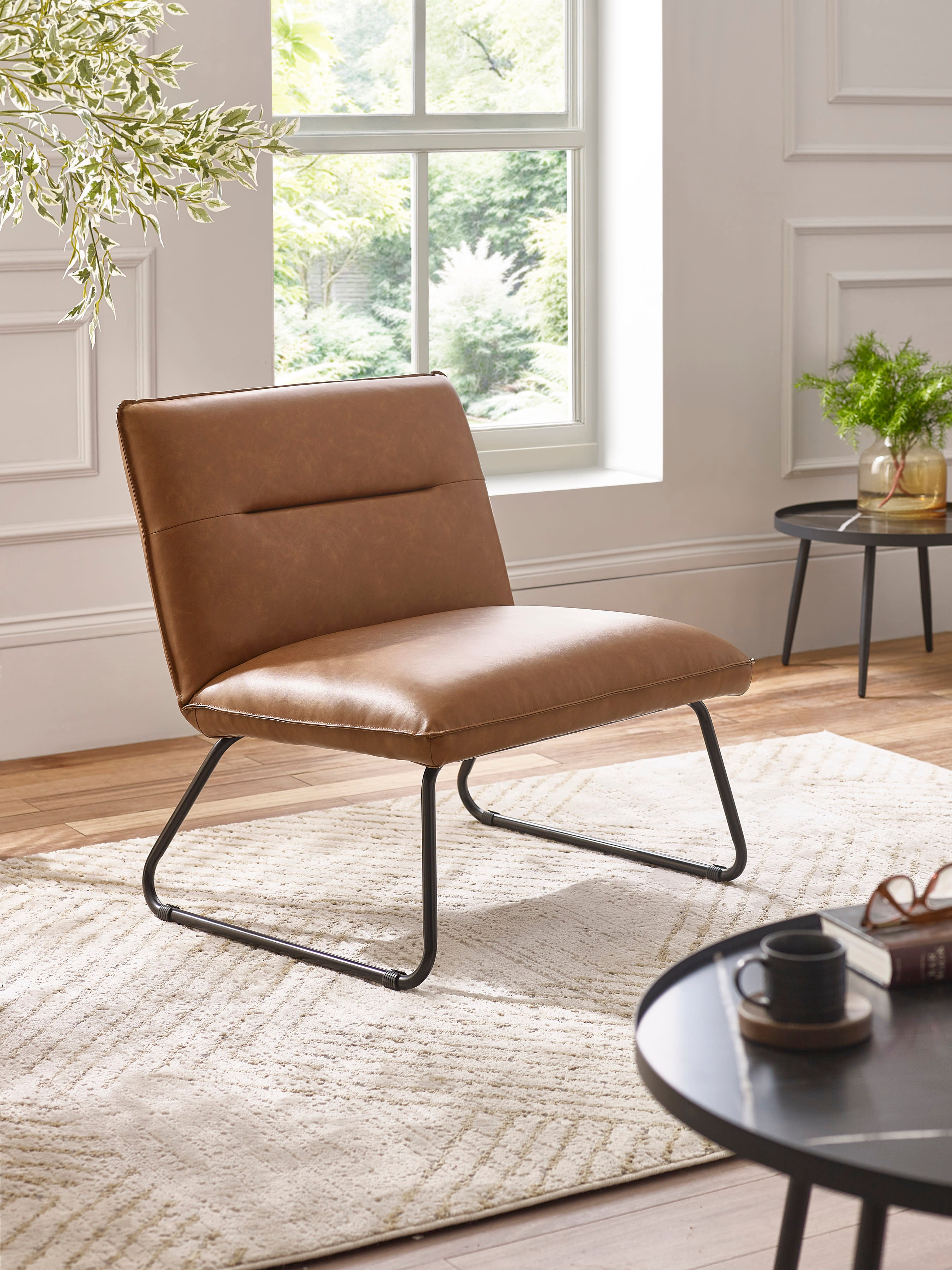 Saxon Tan Brown Faux Leather Lounge Chair