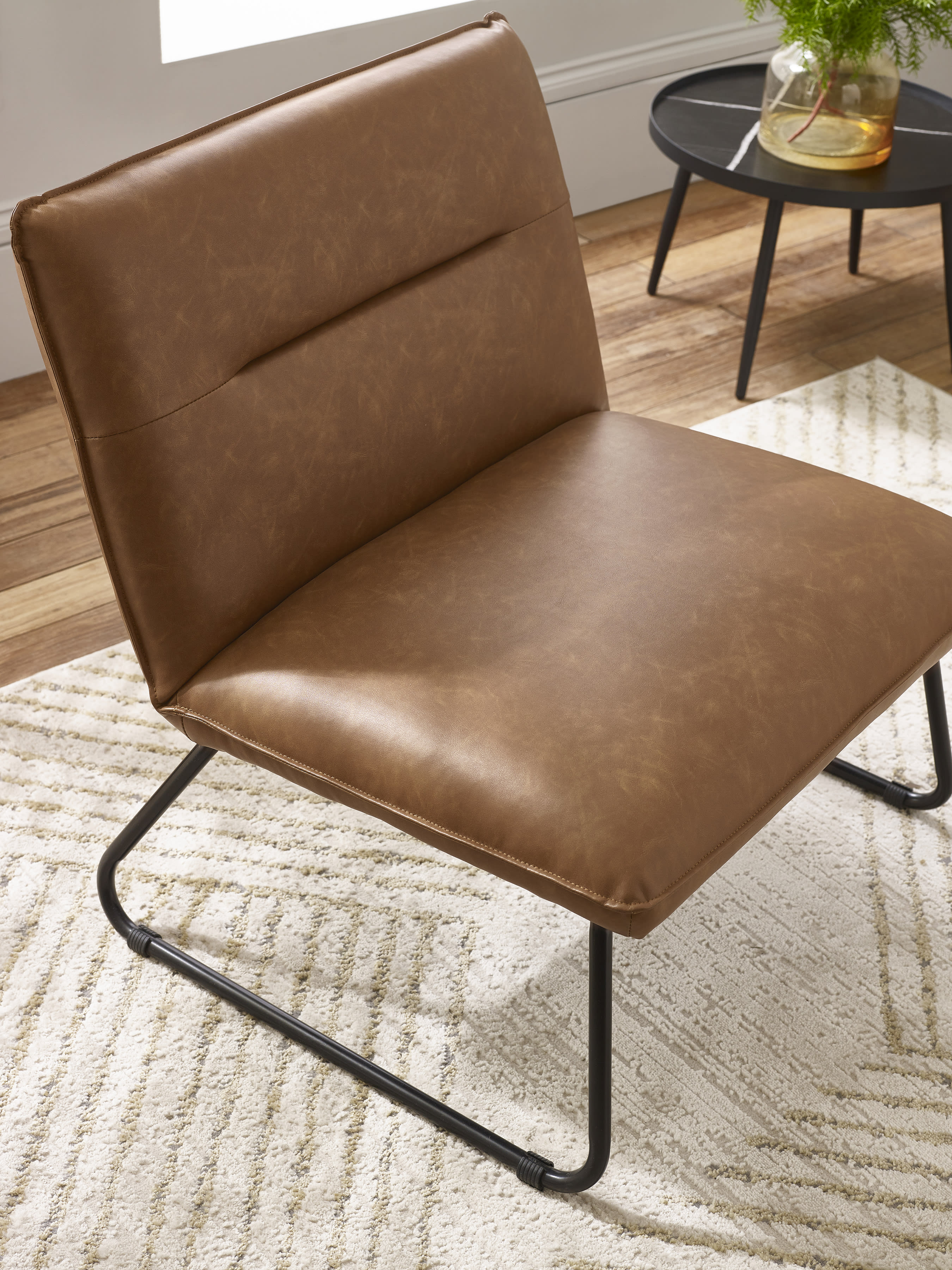 Saxon Tan Brown Faux Leather Lounge Chair