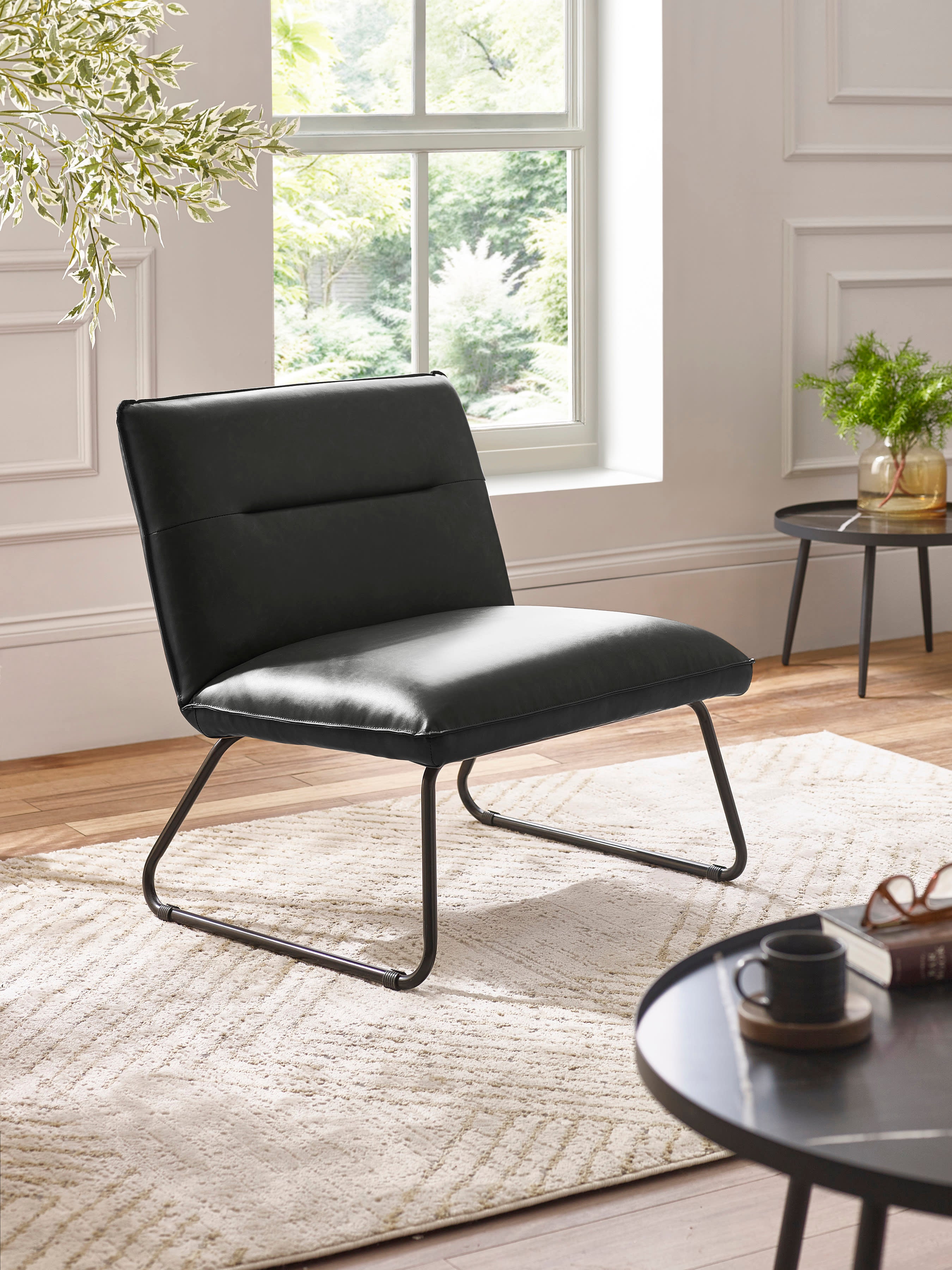 Saxon Black Faux Leather Lounge Chair