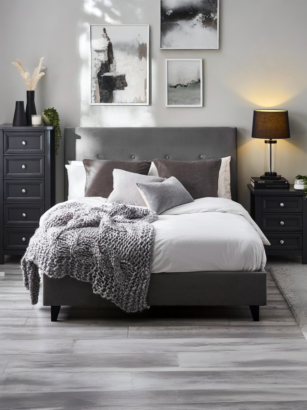 Shoreditch High Headboard Bed - Slate Grey