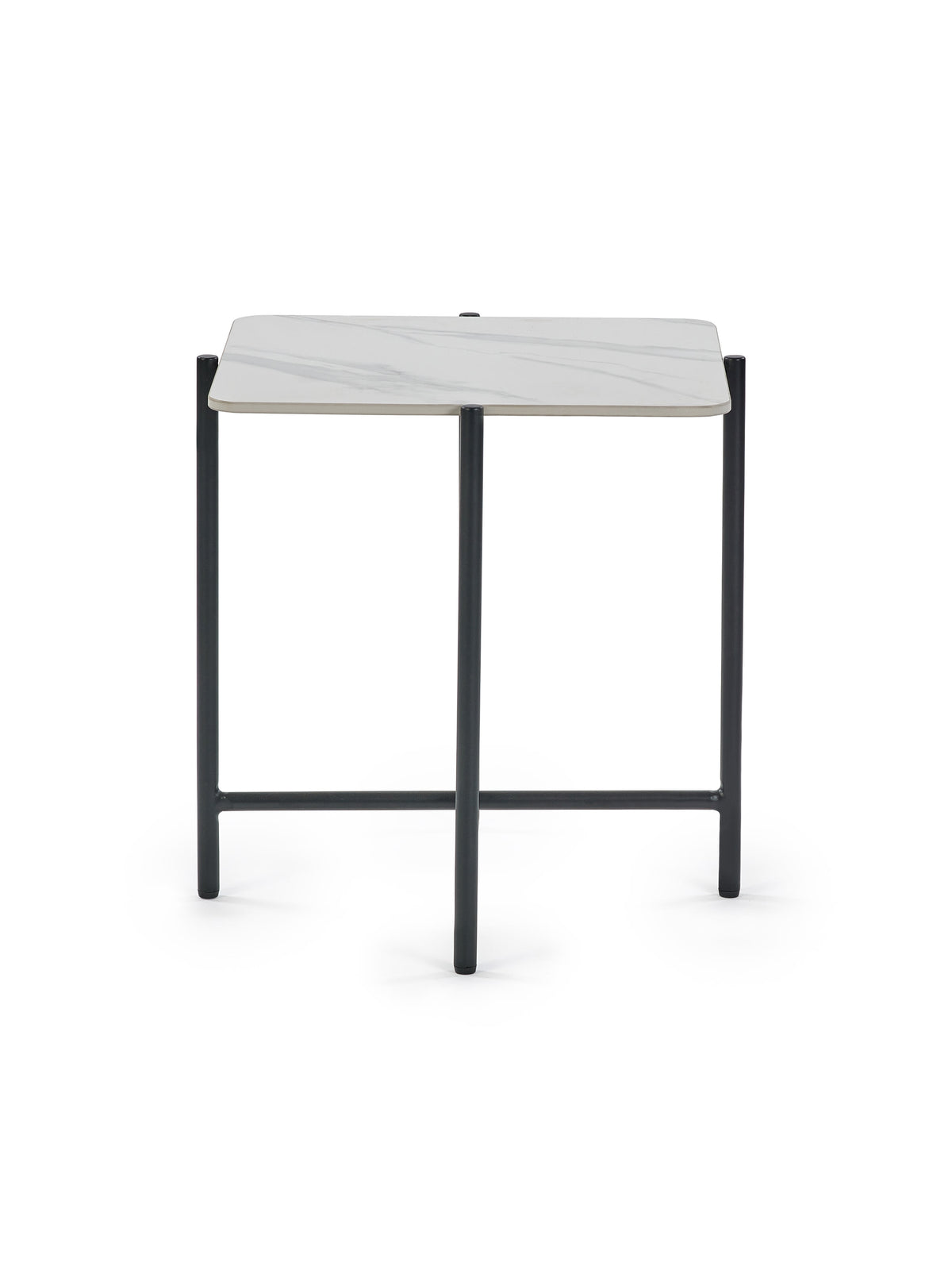 Siena White Marbled Sintered Stone Square Lamp Table