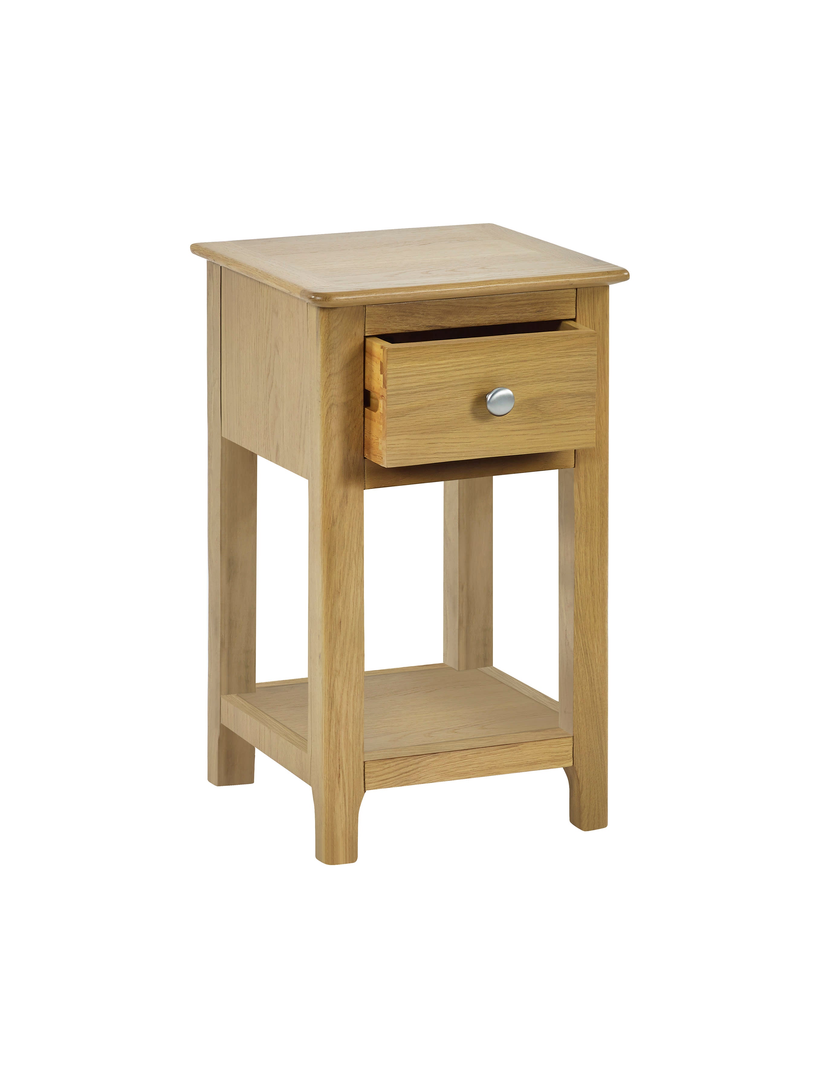 Somerset Oak Compact 1 Drawer Bedside Table with Shelf – Light Oak