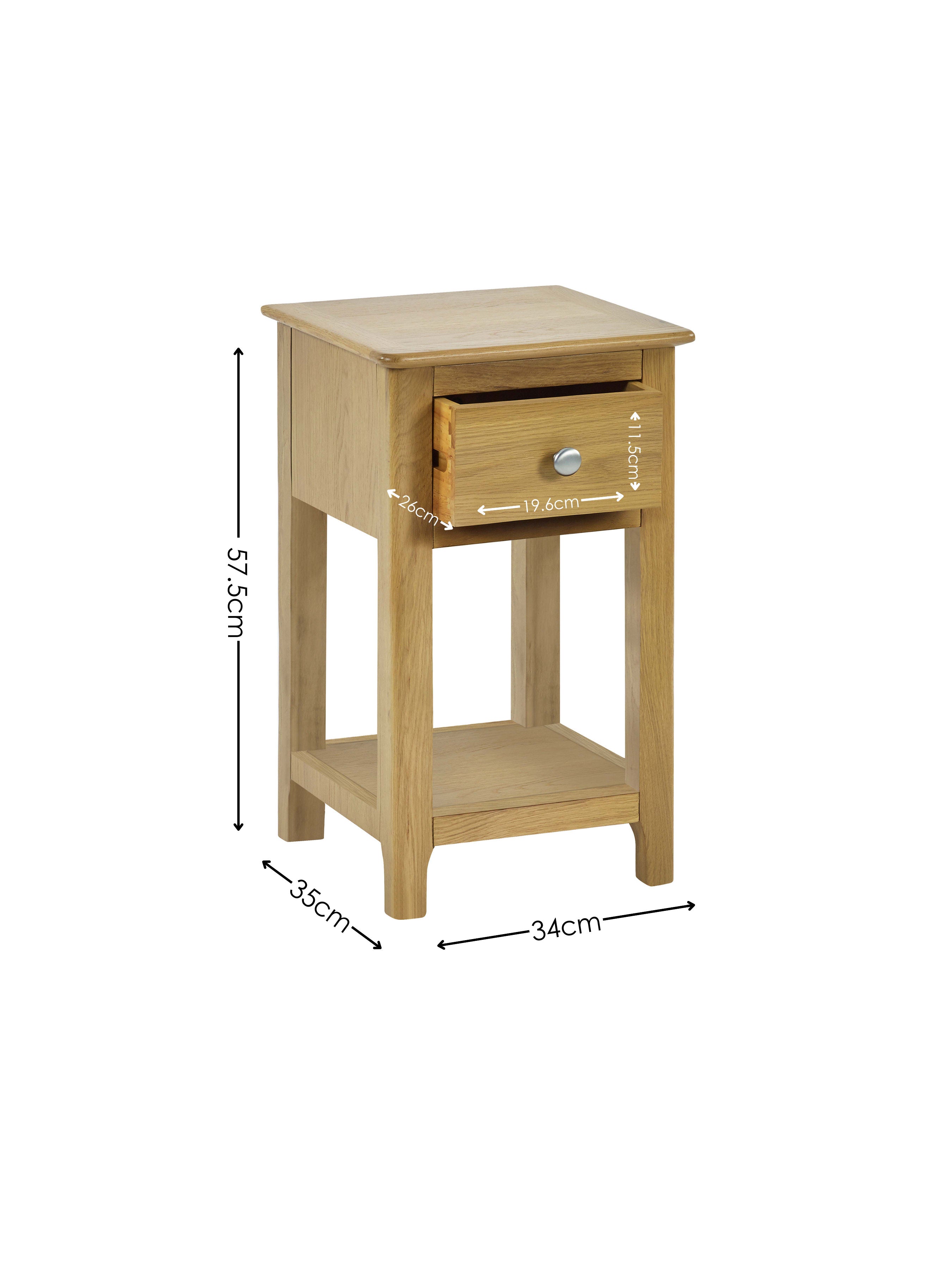 Somerset Oak Compact 1 Drawer Bedside Table with Shelf – Light Oak