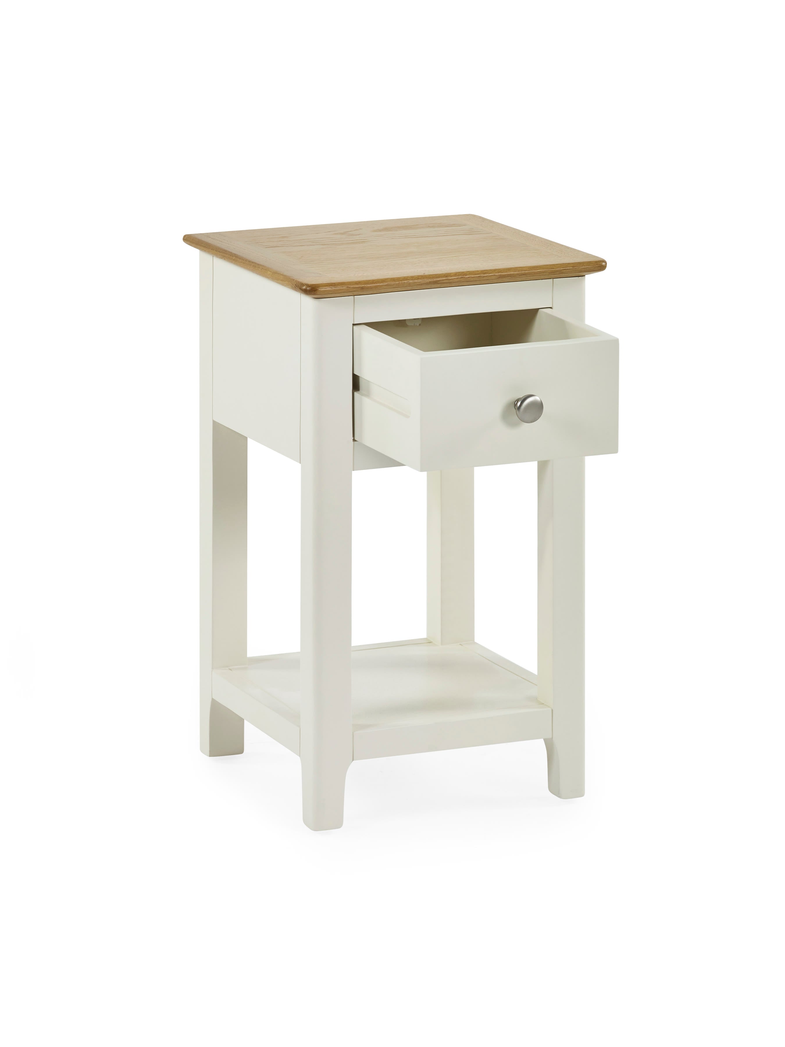 Somerset White and Oak Compact 1 Drawer Bedside Table with Shelf