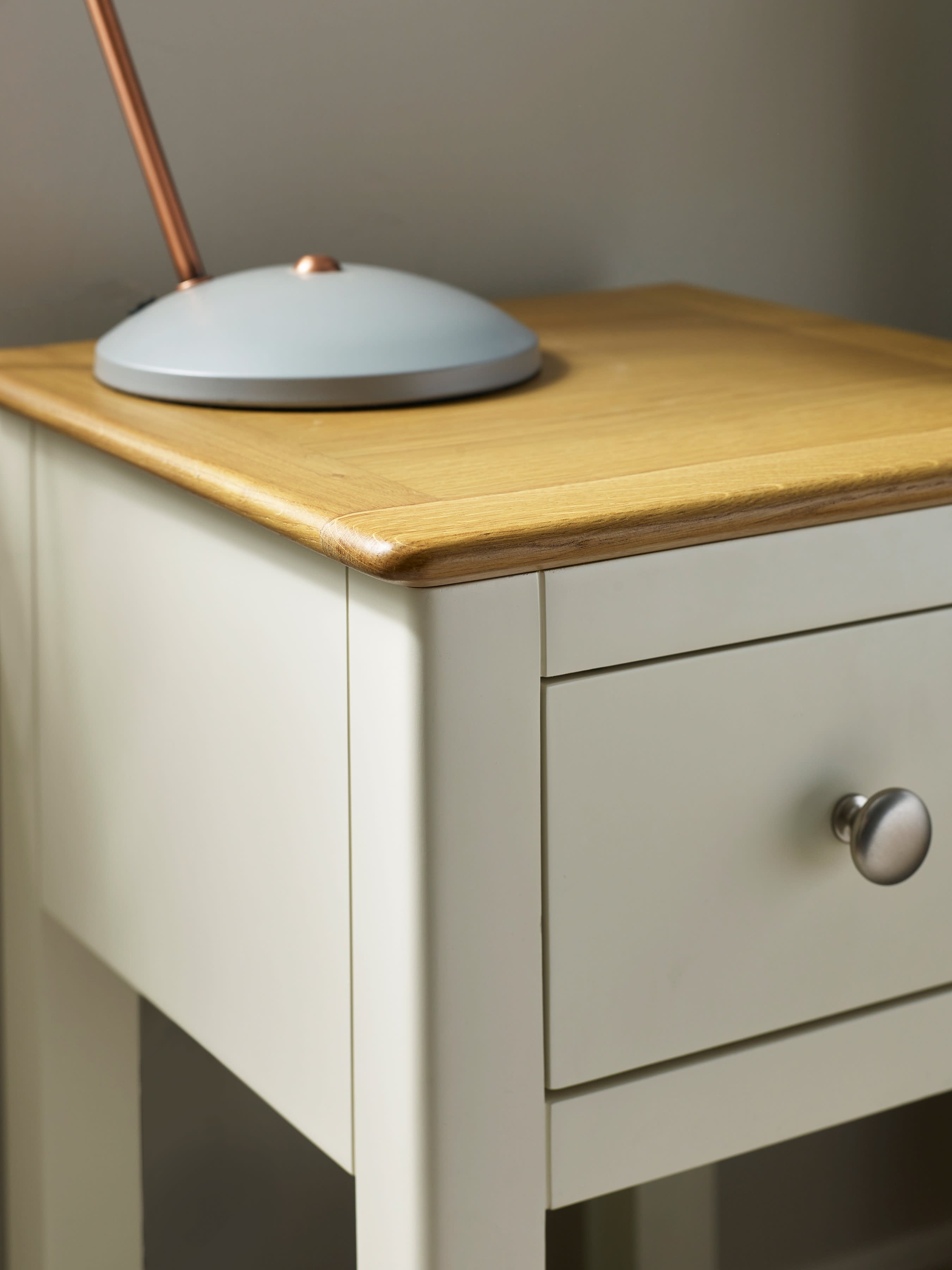 Somerset White and Oak Compact 1 Drawer Bedside Table with Shelf