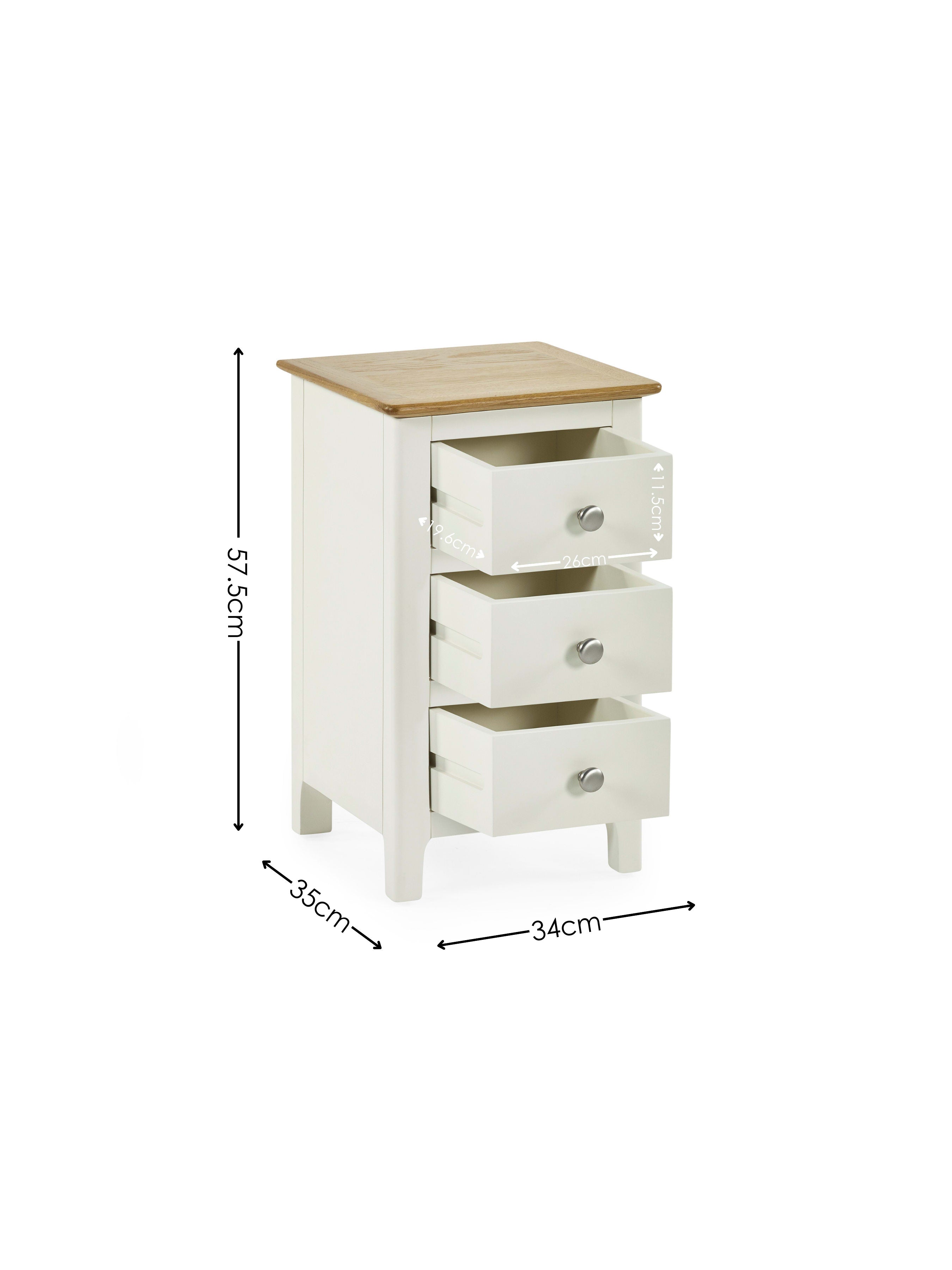 Somerset White and Oak Compact 3 Drawer Bedside Table
