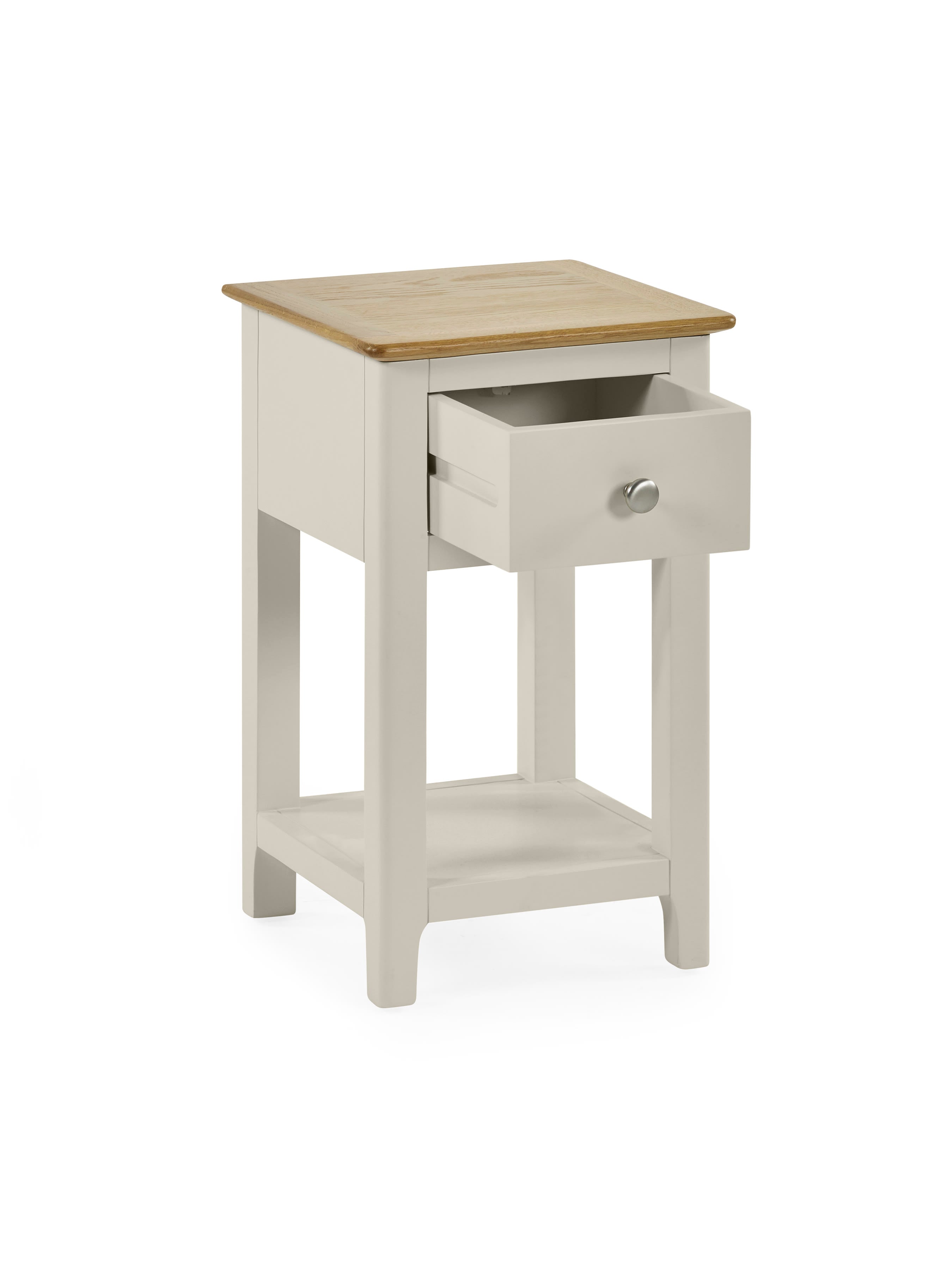 Somerset Truffle Grey and Oak Compact 1 Drawer Bedside Table with Shelf – Oak and Truffle