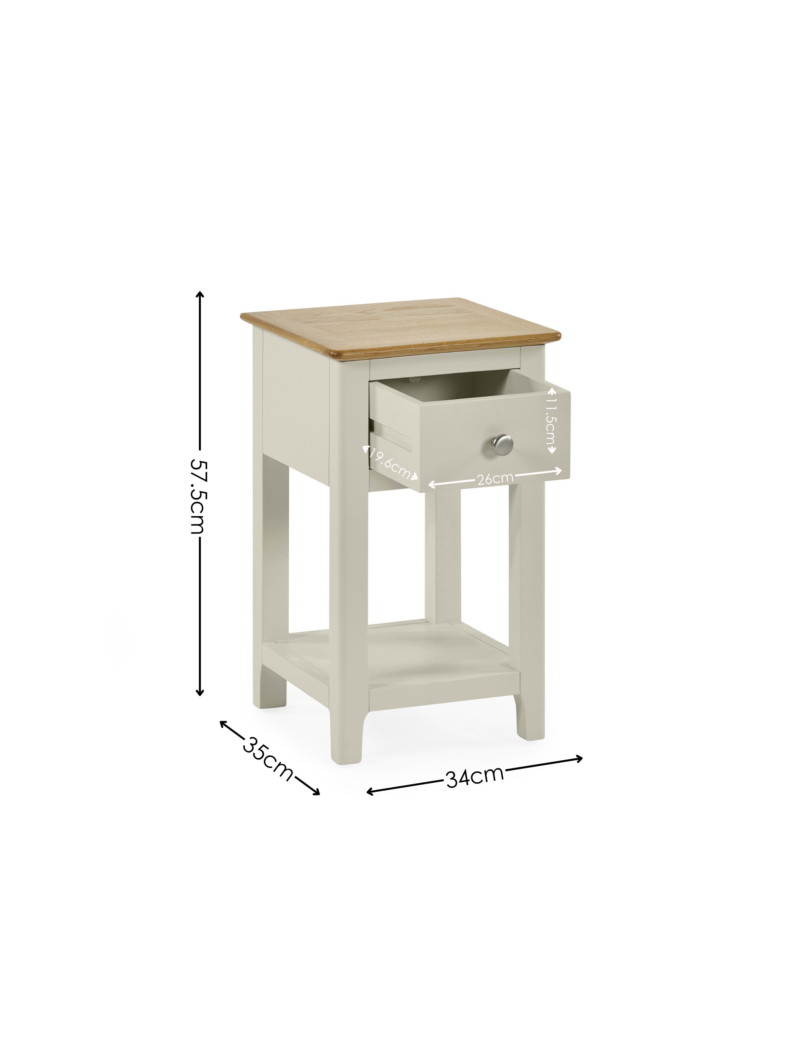 Somerset Truffle Grey and Oak Compact 1 Drawer Bedside Table with Shelf – Oak and Truffle