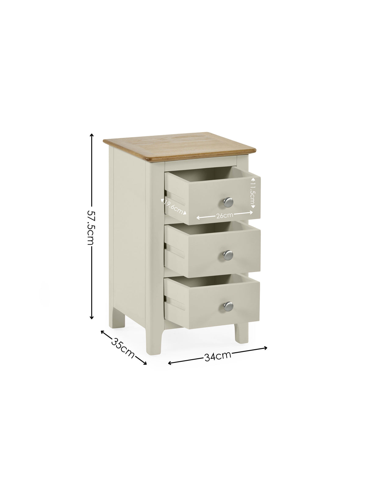 Somerset Truffle Grey and Oak Compact 3 Drawer Bedside Table – Oak and Truffle