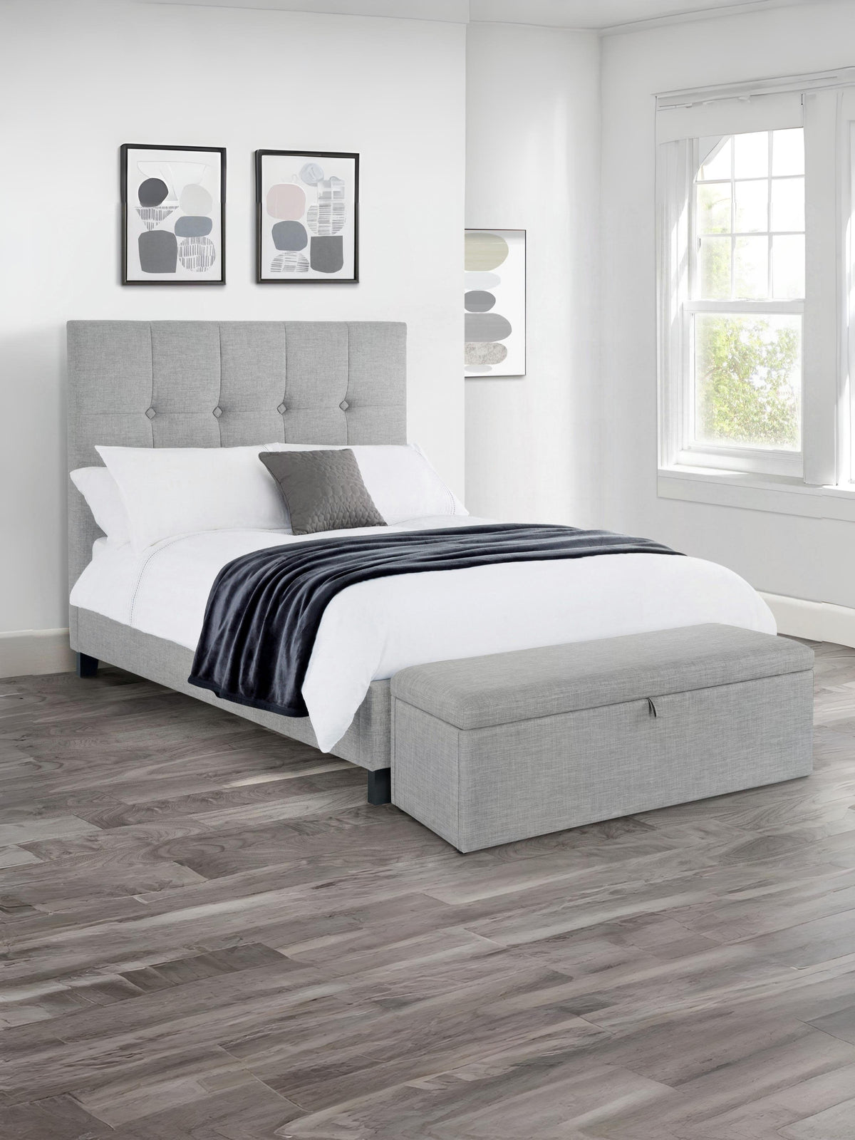 Sorrento High Headboard Fabric Bed - Slate Linen