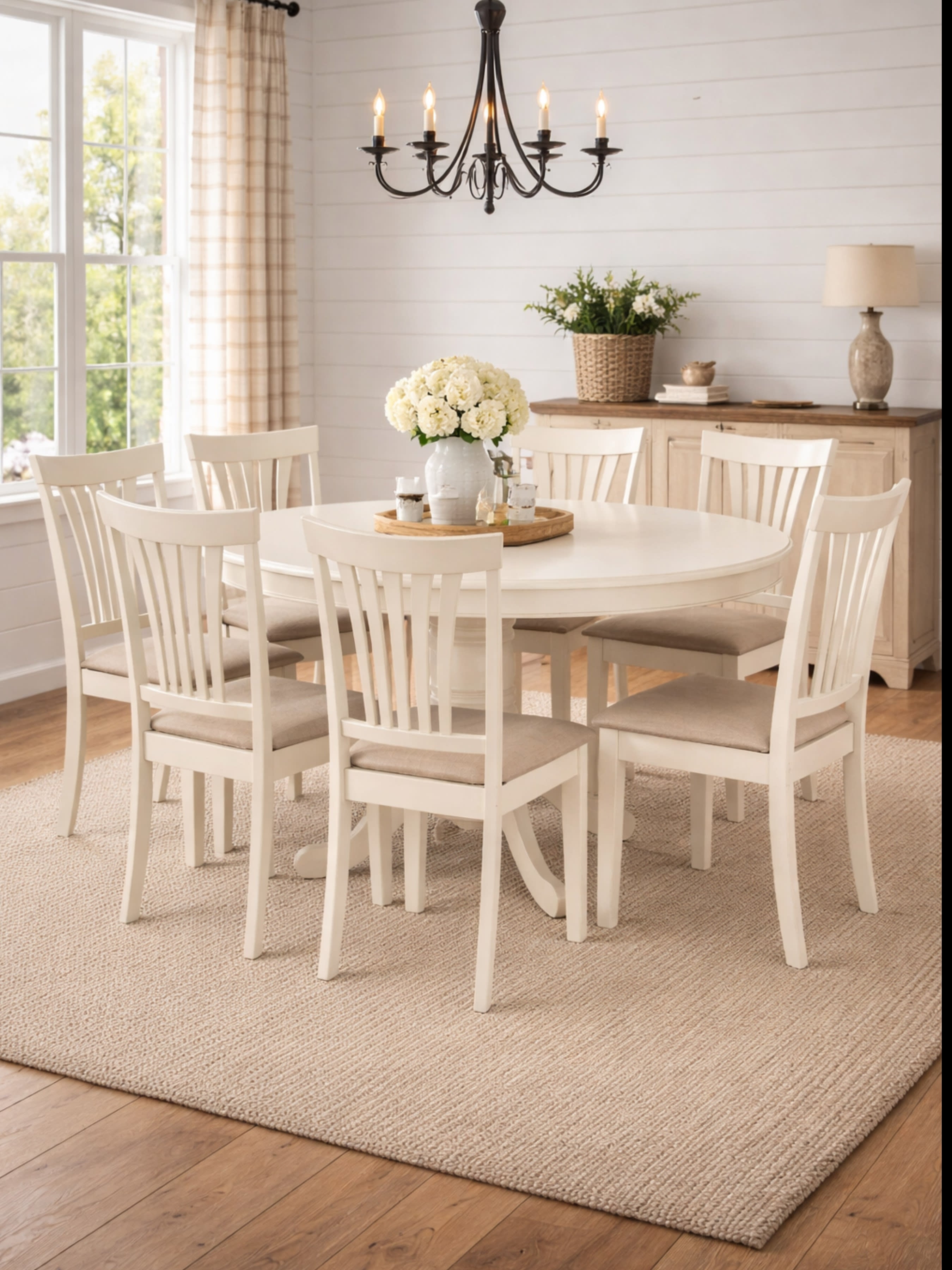Stanmore Ivory Round 100 to 138cm Extending Dining Table Set with 6 Dining Chairs