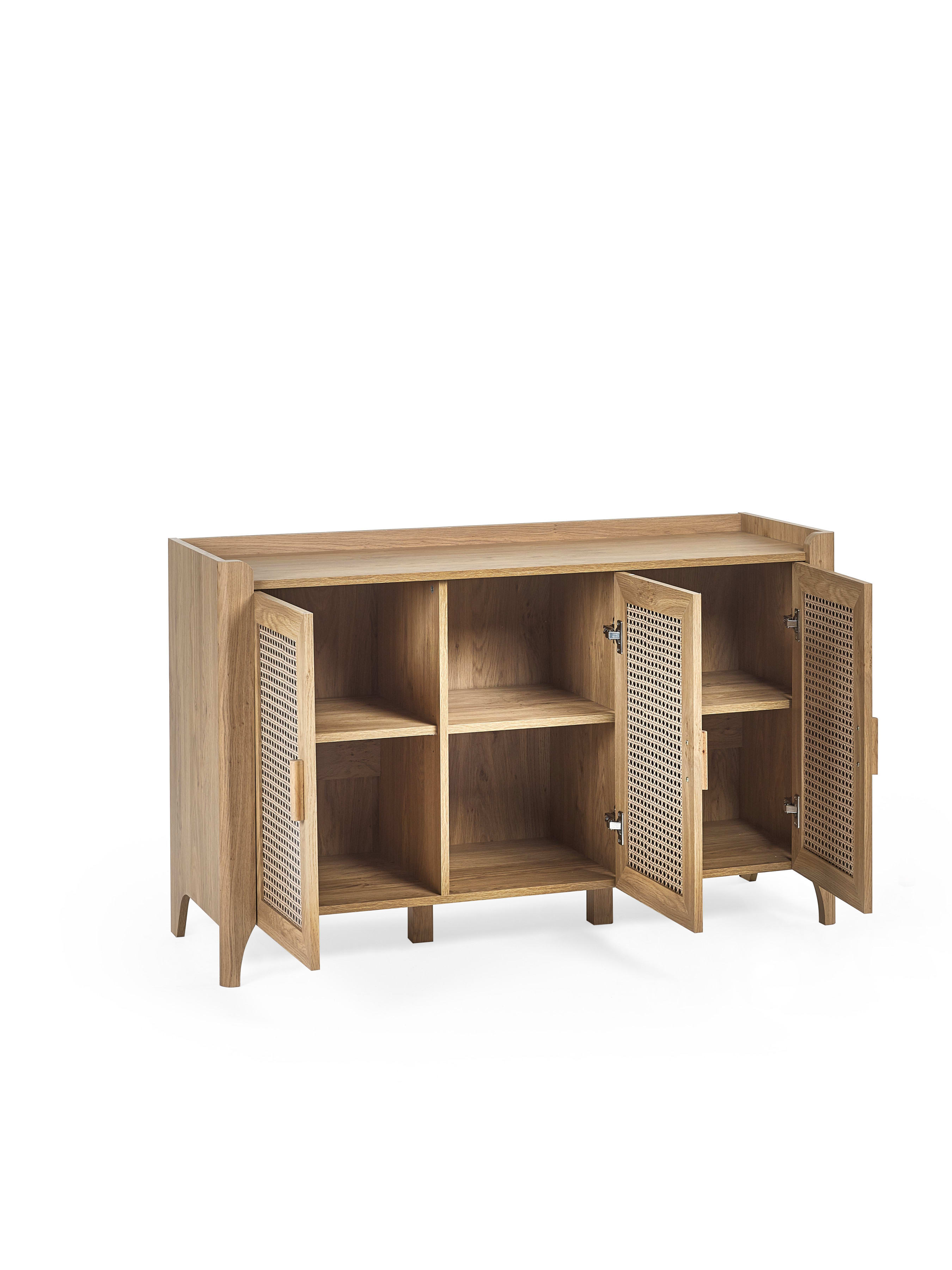 Sydney 3 Door Oak Effect Sideboard with Rattan Print