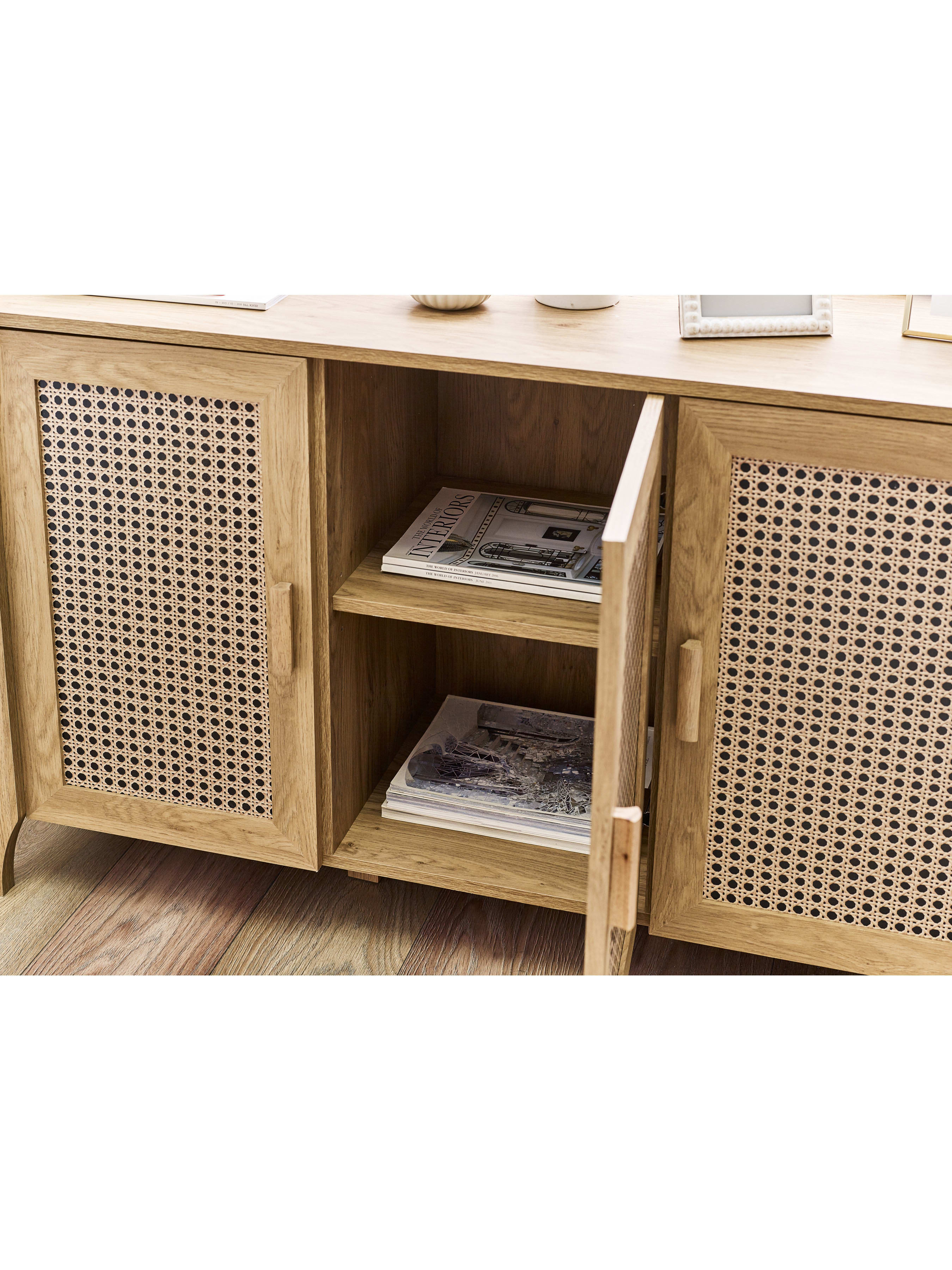 Sydney 3 Door Oak Effect Sideboard with Rattan Print