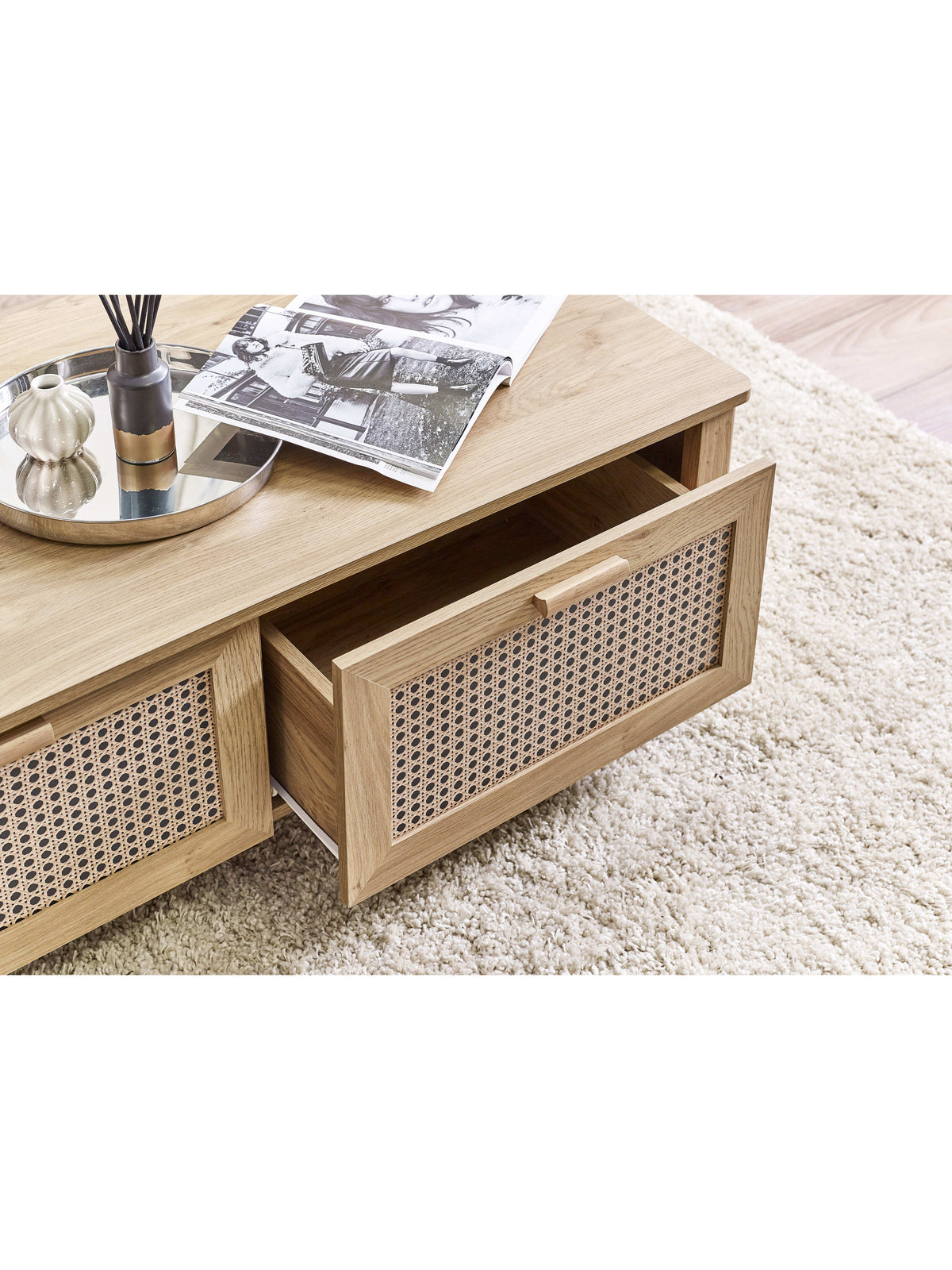 Sydney 2 Drawer Coffee Table - Rattan Effect