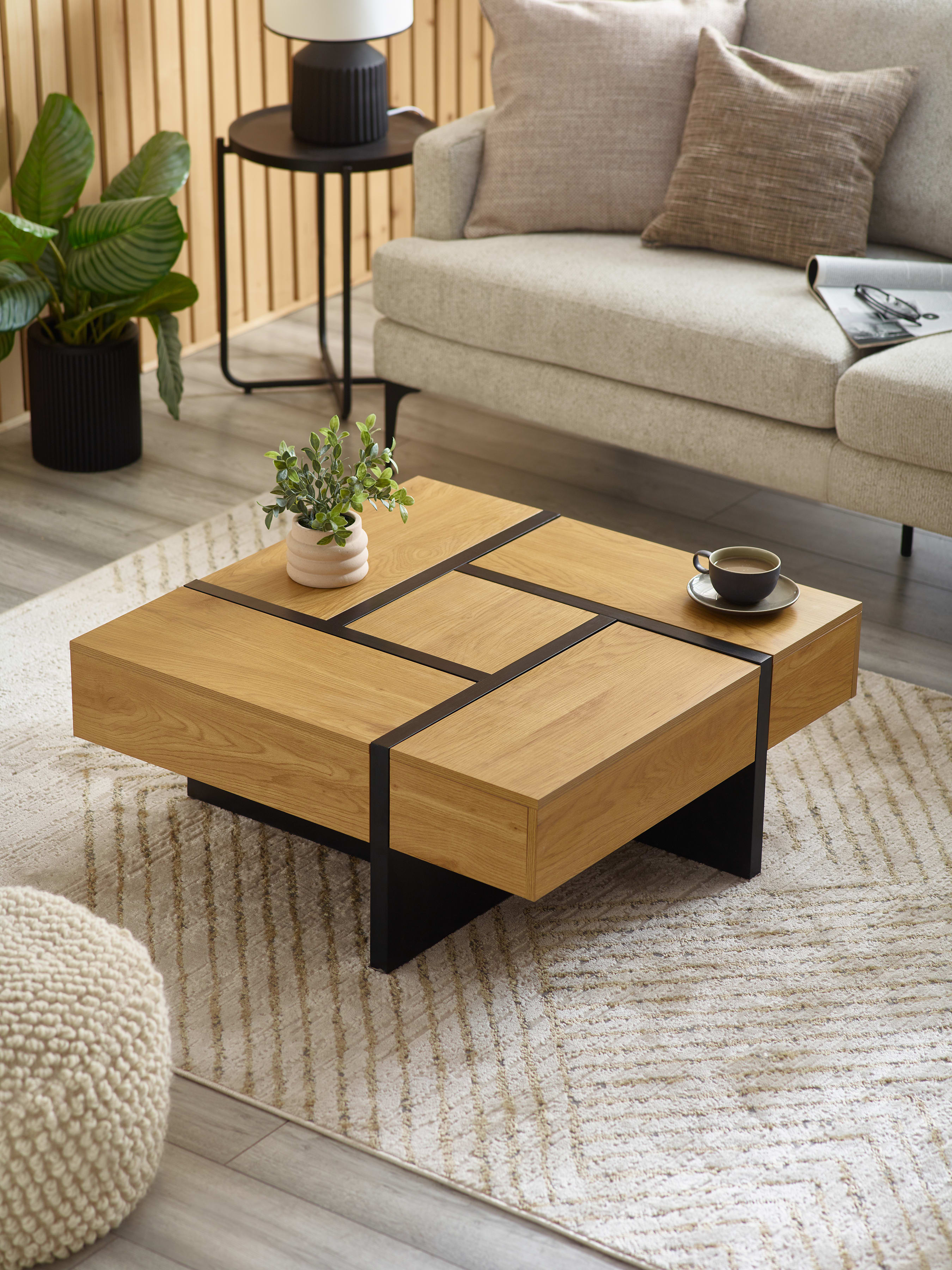 Tahoe 80cm Square Storage Coffee Table – Light Oak Effect