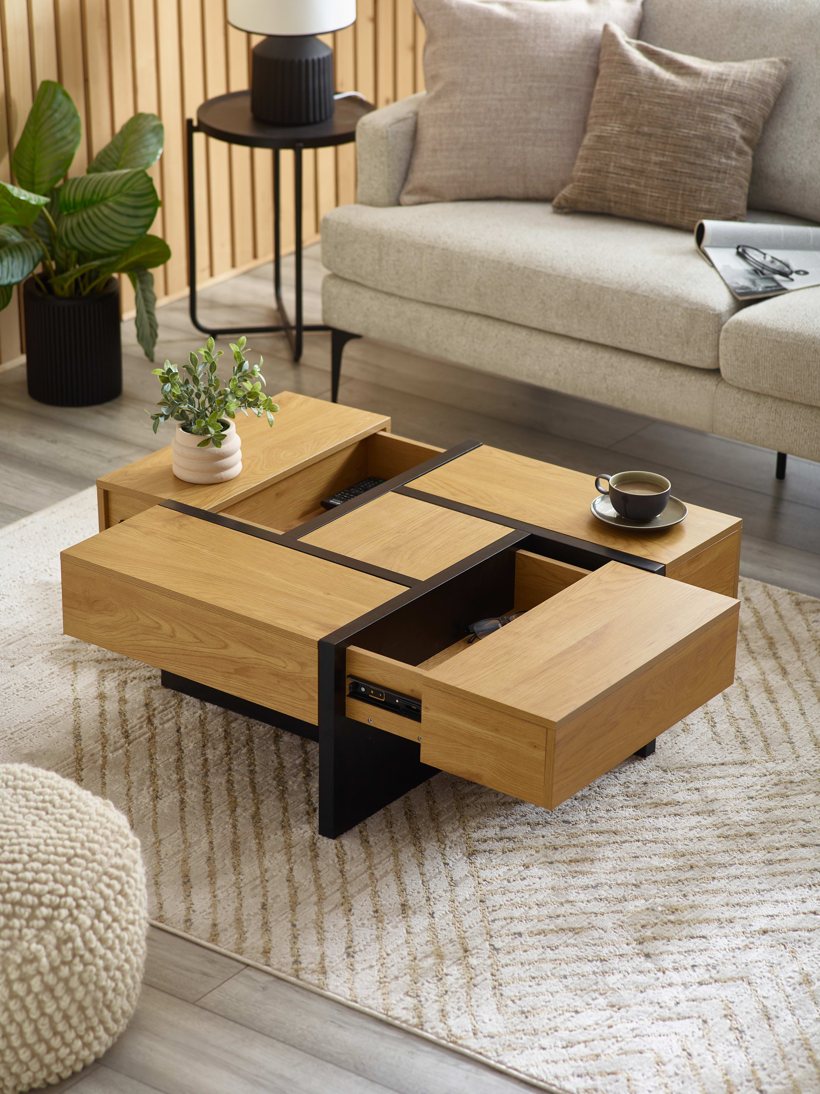 Tahoe 80cm Square Storage Coffee Table – Light Oak Effect