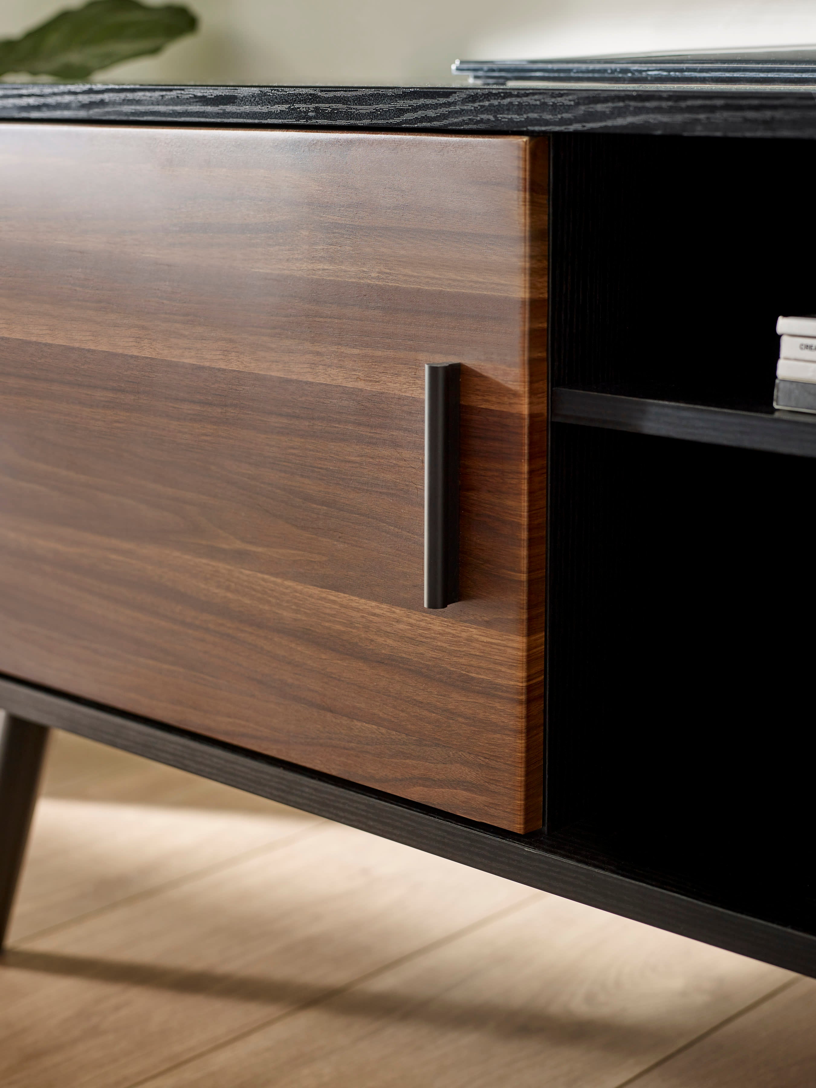 Trent Walnut and Black Small TV Stand Up to 43" – Walnut Effect