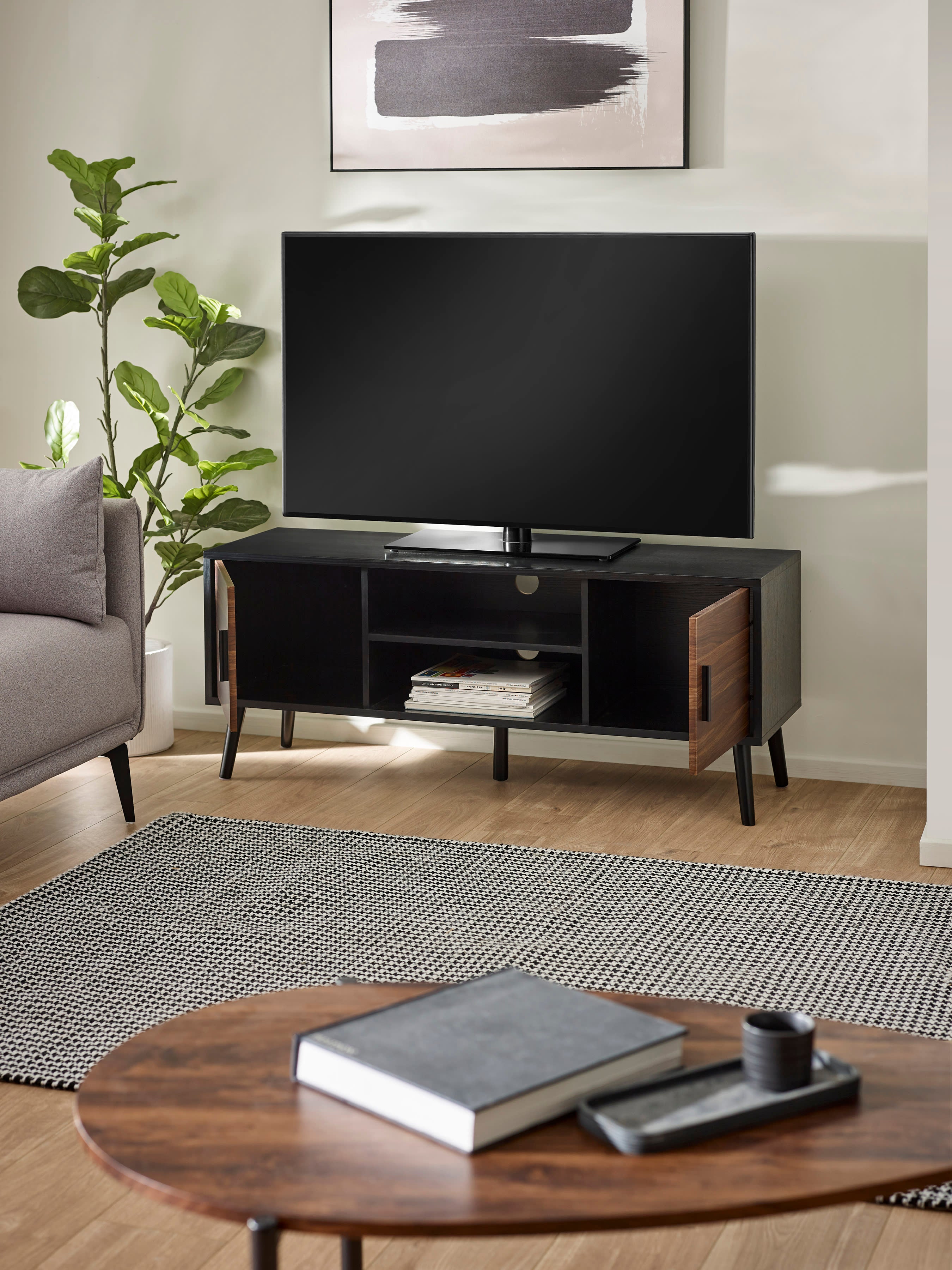 Trent Walnut and Black Large TV Stand Up to 55" – Walnut Effect