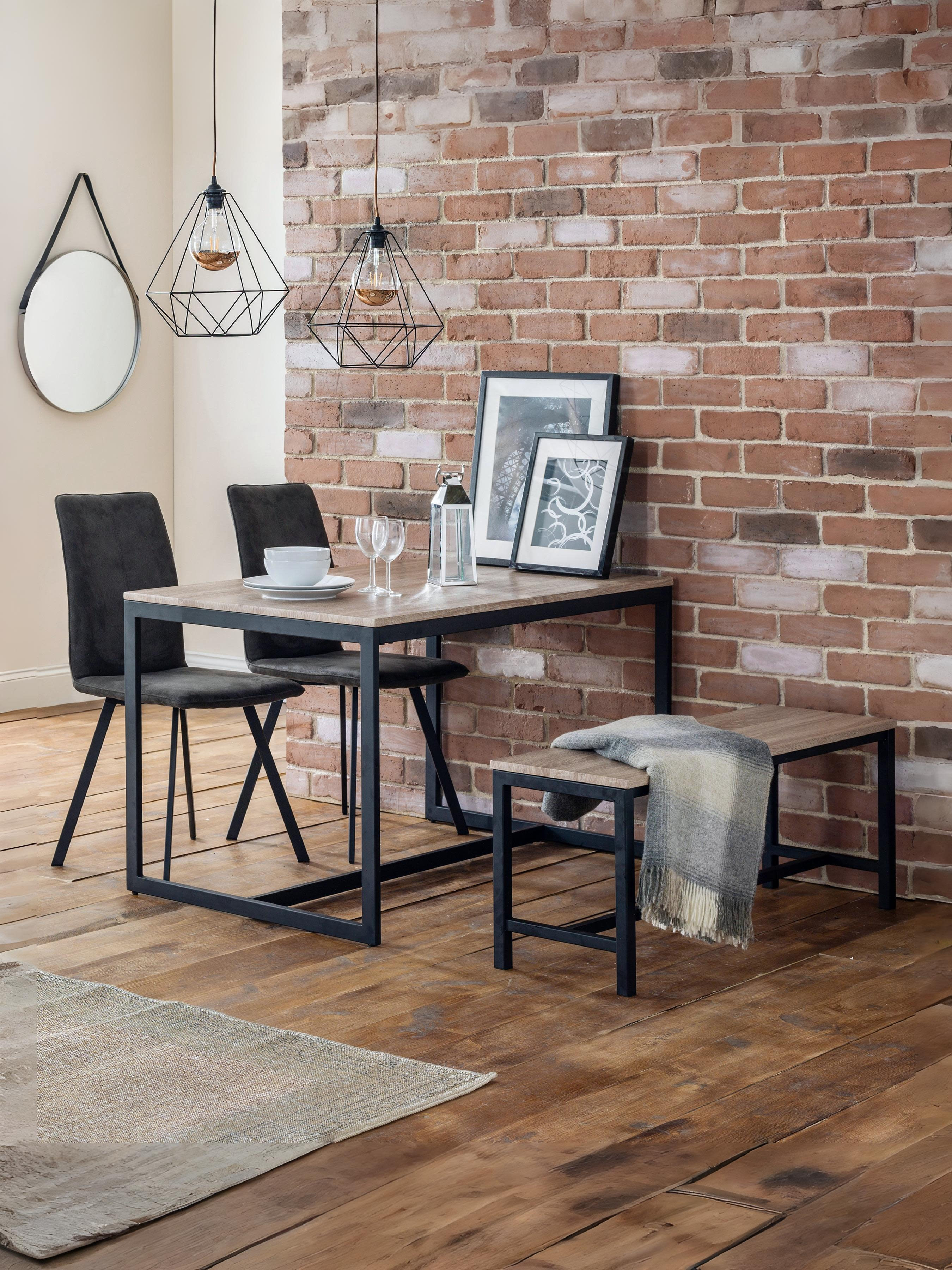 Tribeca Oak Table, 1 Oak Tribeca Bench and 2 Monroe Chairs – Black/Sonoma Oak