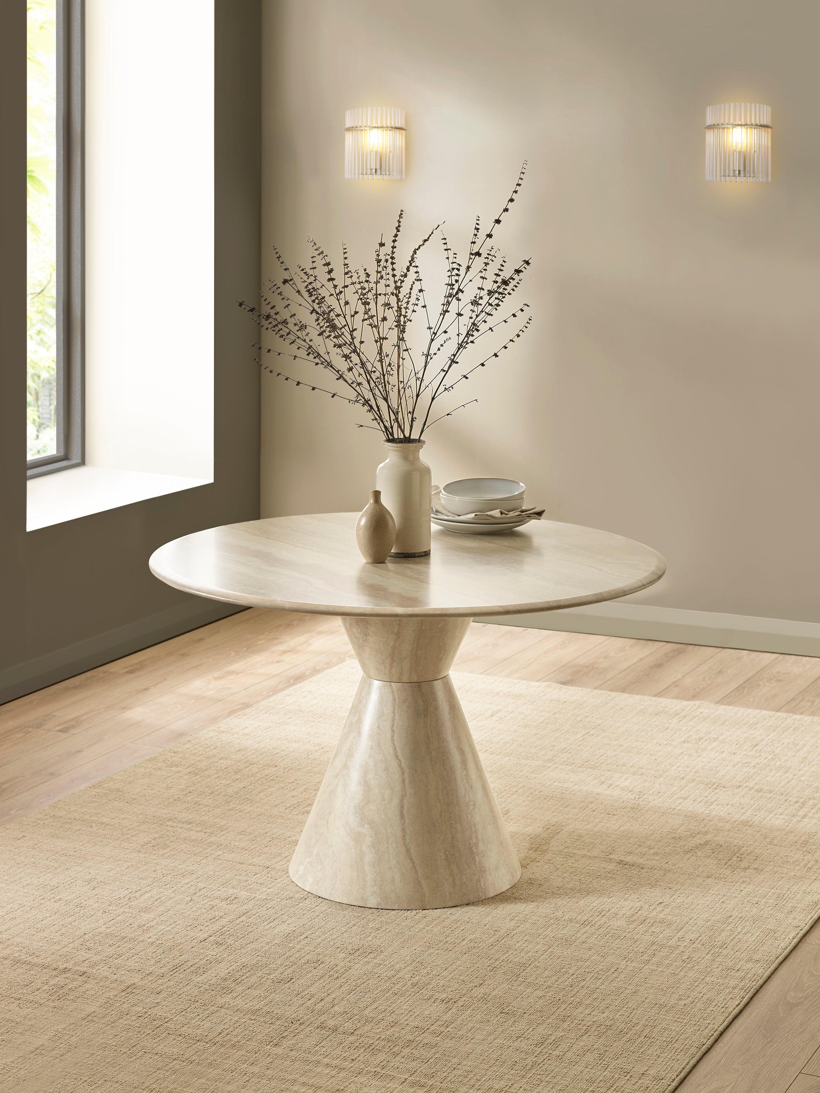 Verona Round Pedestal 4 Seater Dining Table – Cream Marble Effect
