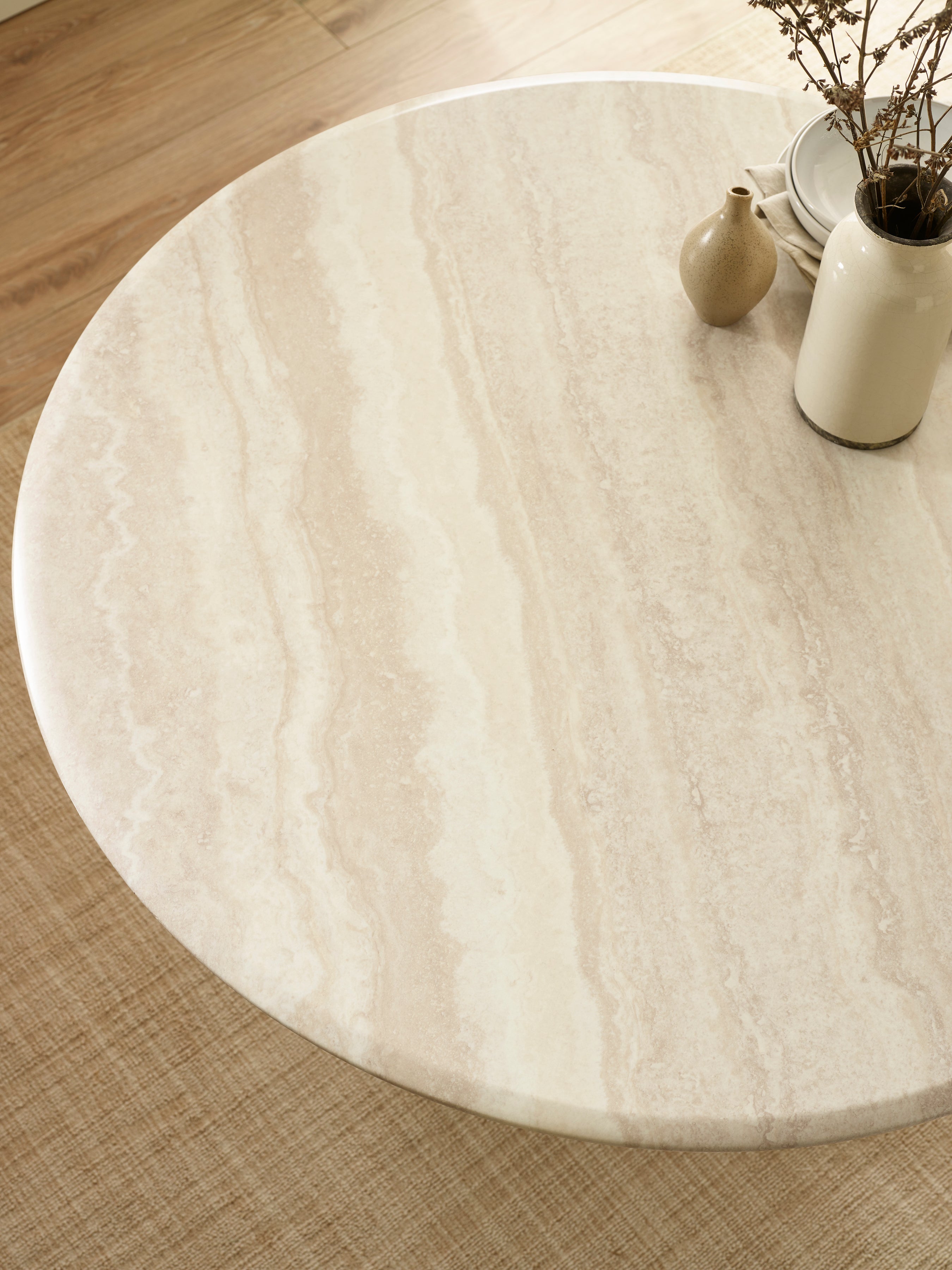 Verona Round Pedestal 4 Seater Dining Table – Cream Marble Effect