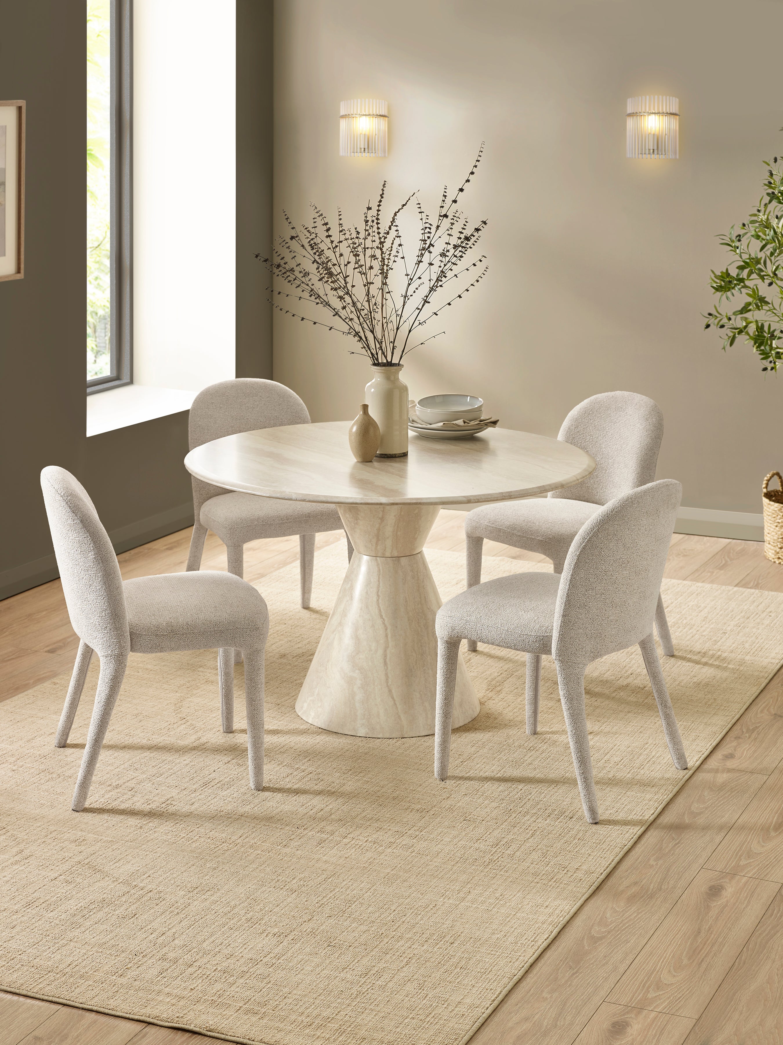 Verona Round Pedestal 4 Seater Dining Table – Cream Marble Effect